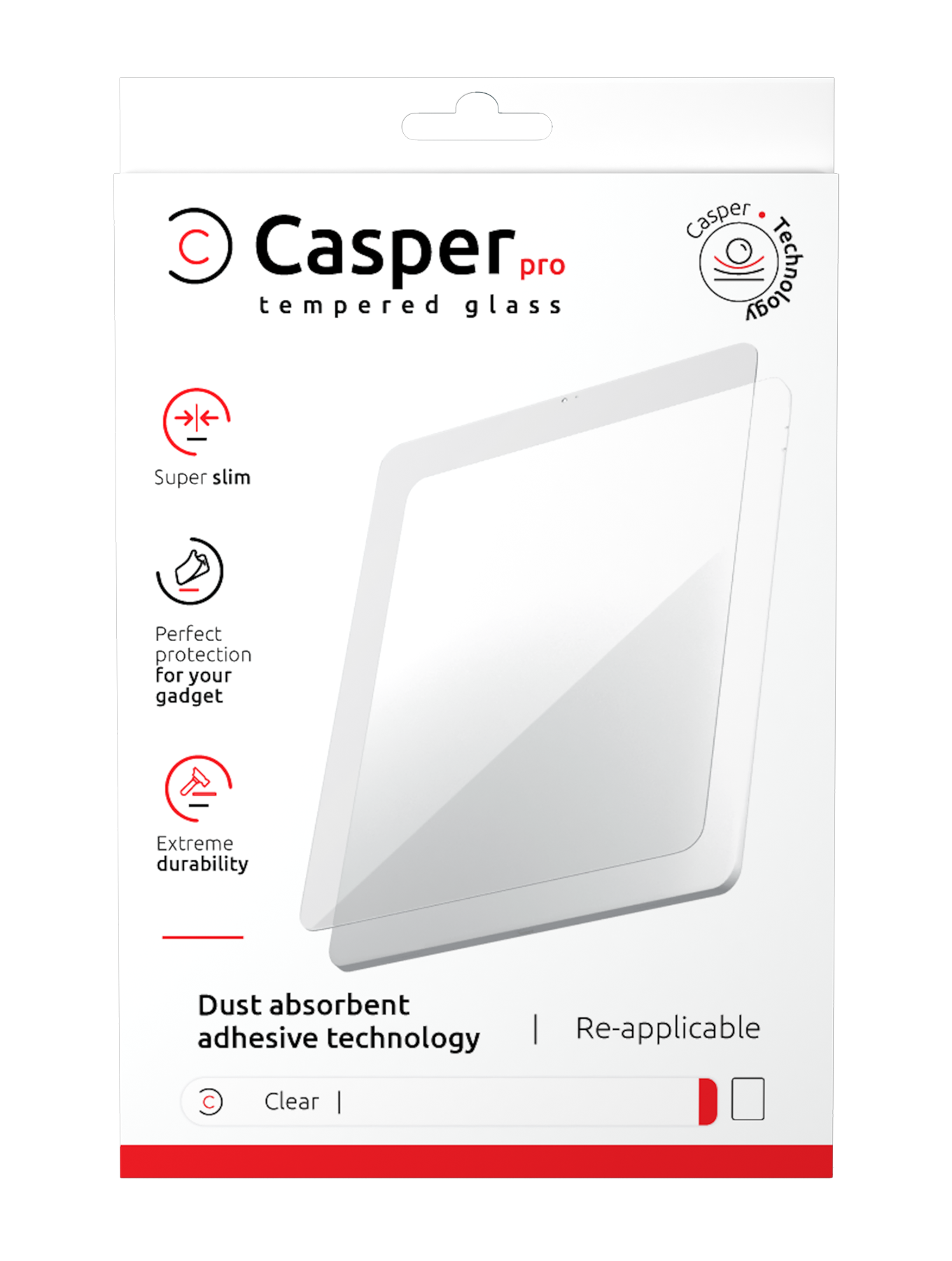 Casper Pro Tempered Glass For iPad Pro 11" 1st Gen / Pro 11" 2nd Gen / Pro 11" 3rd Gen / Pro 11" 4th (2022) / Air 4 / Air 5 (Retail Pack) (Clear)