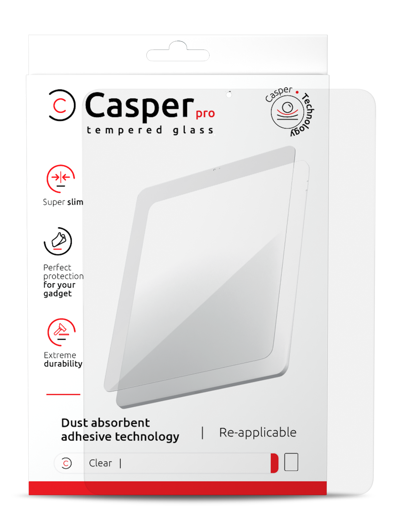Casper Pro Tempered Glass For iPad Pro 11" 1st Gen / Pro 11" 2nd Gen / Pro 11" 3rd Gen / Pro 11" 4th (2022) / Air 4 / Air 5 (Retail Pack) (Clear)