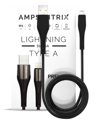 AmpSentrix Matrix Lightning to USB-A Cable (Non-MFI) (1m, 3ft) (Black)