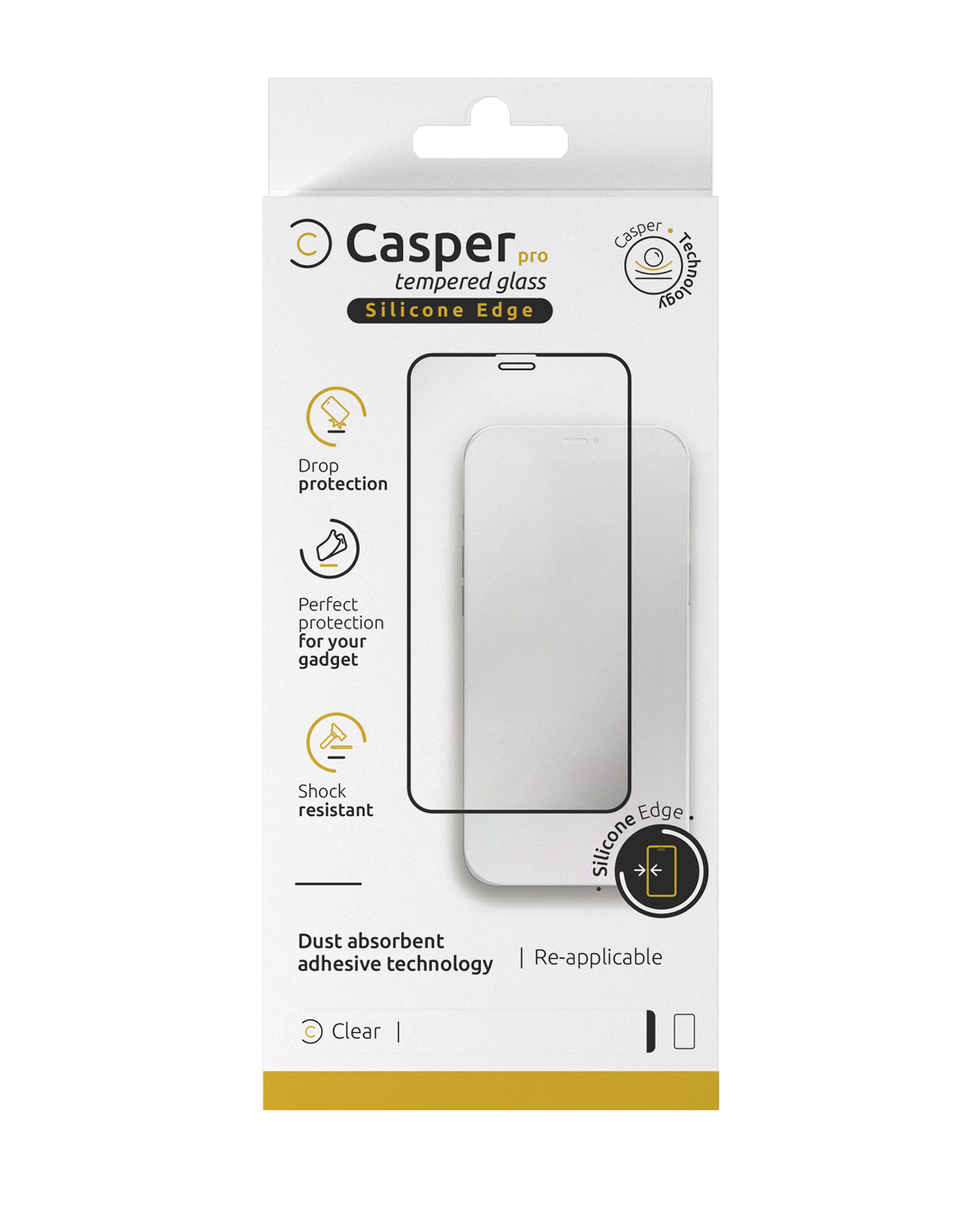 Casper Pro Silicone Tempered Glass For iPhone 15 Plus / 16 Plus (Retail Pack) (Clear)