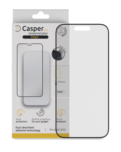 Casper Pro Edge Tempered Glass For iPhone 15 / 16 (Retail Pack) (Clear)