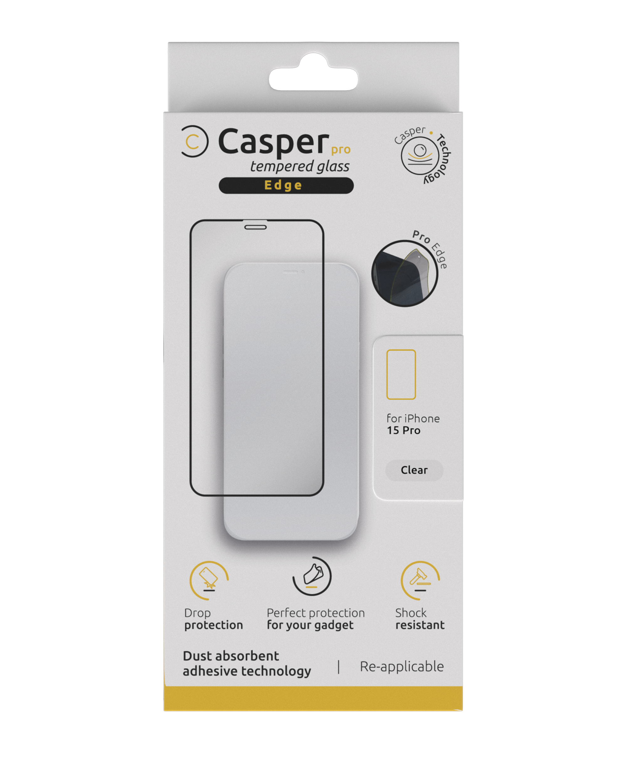 Casper Pro Edge Tempered Glass For iPhone 15 Pro Max (Retail Pack) (Clear)