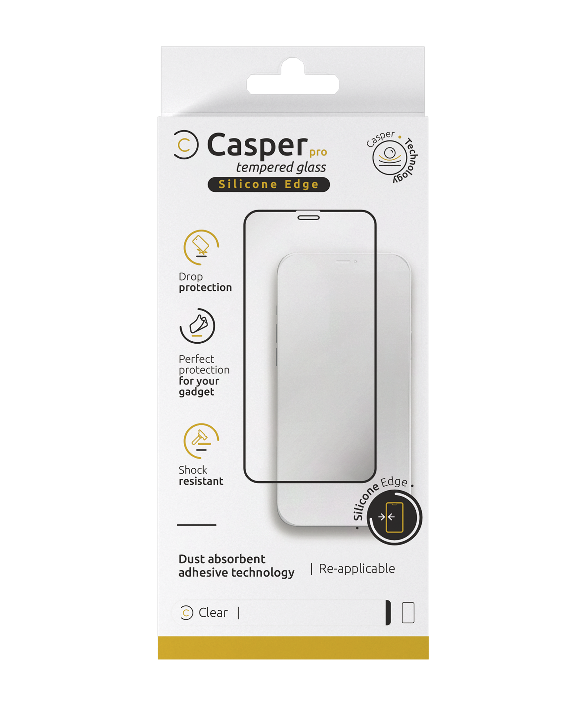 Casper Pro Silicone Tempered Glass For iPhone 15 / 16 (Retail Pack) (Clear)