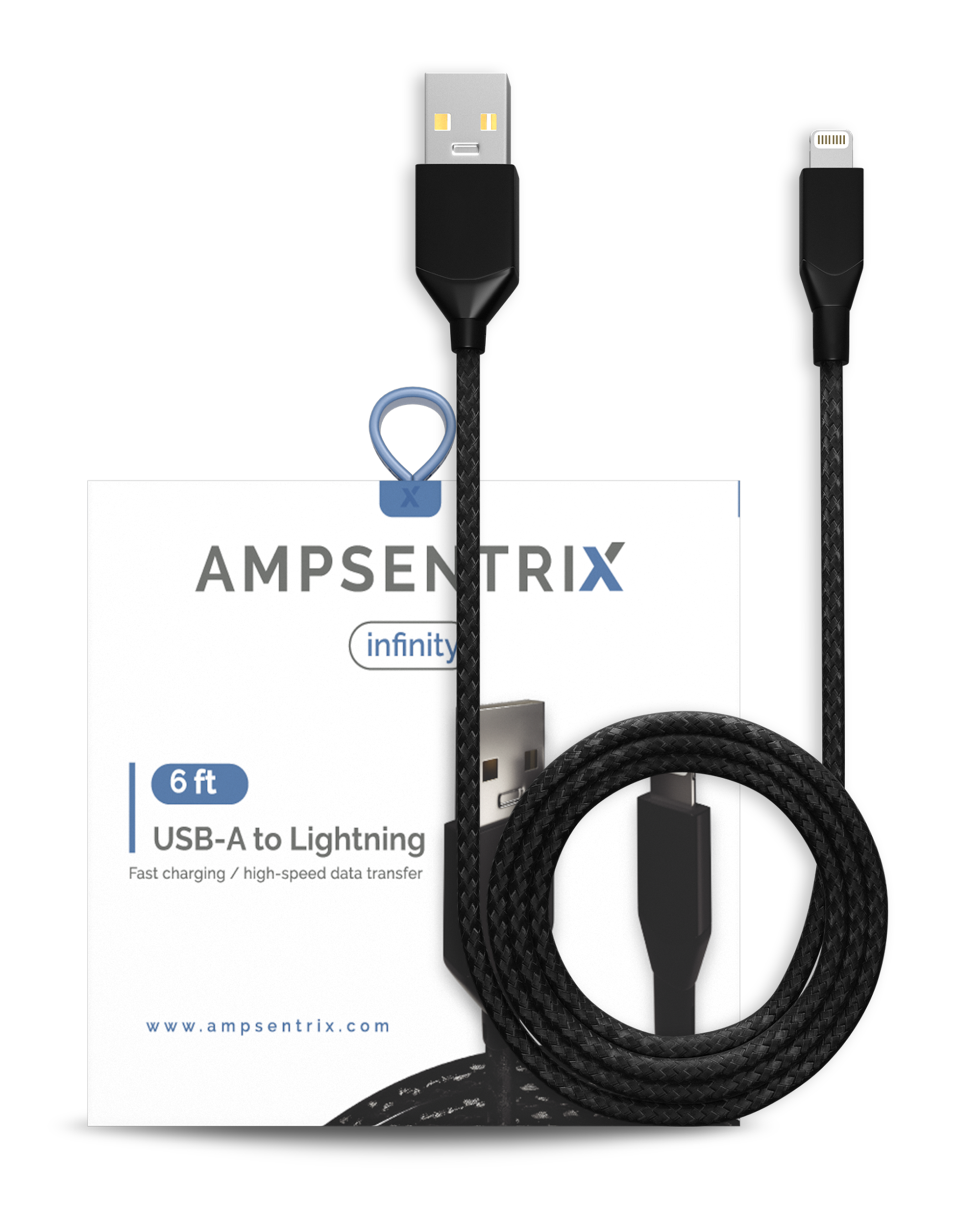 AmpSentrix Infinity USB-A to Lightning Cable (Non-MFI) (2m, 6ft) (Black)