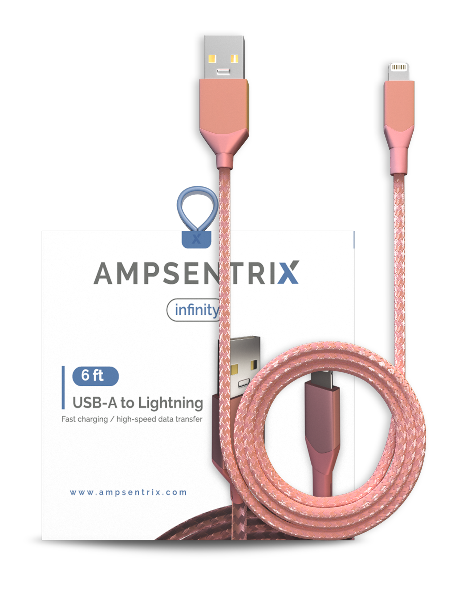 AmpSentrix Infinity USB-A to Lightning Cable (Non-MFI) (2m, 6ft) (Pink)