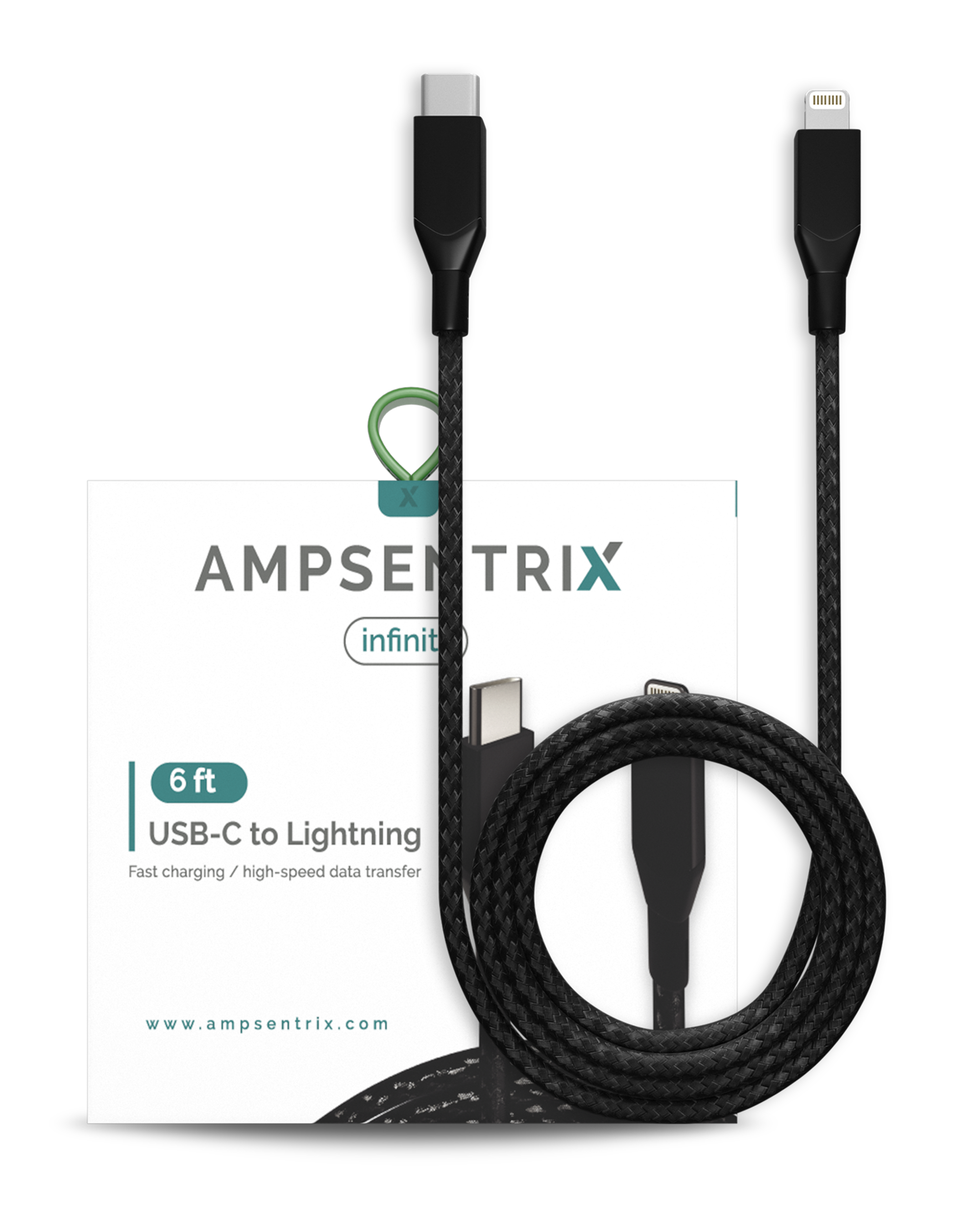 AmpSentrix Infinity USB-C to Lightning Cable (Non-MFI) (2m, 6ft) (Black)
