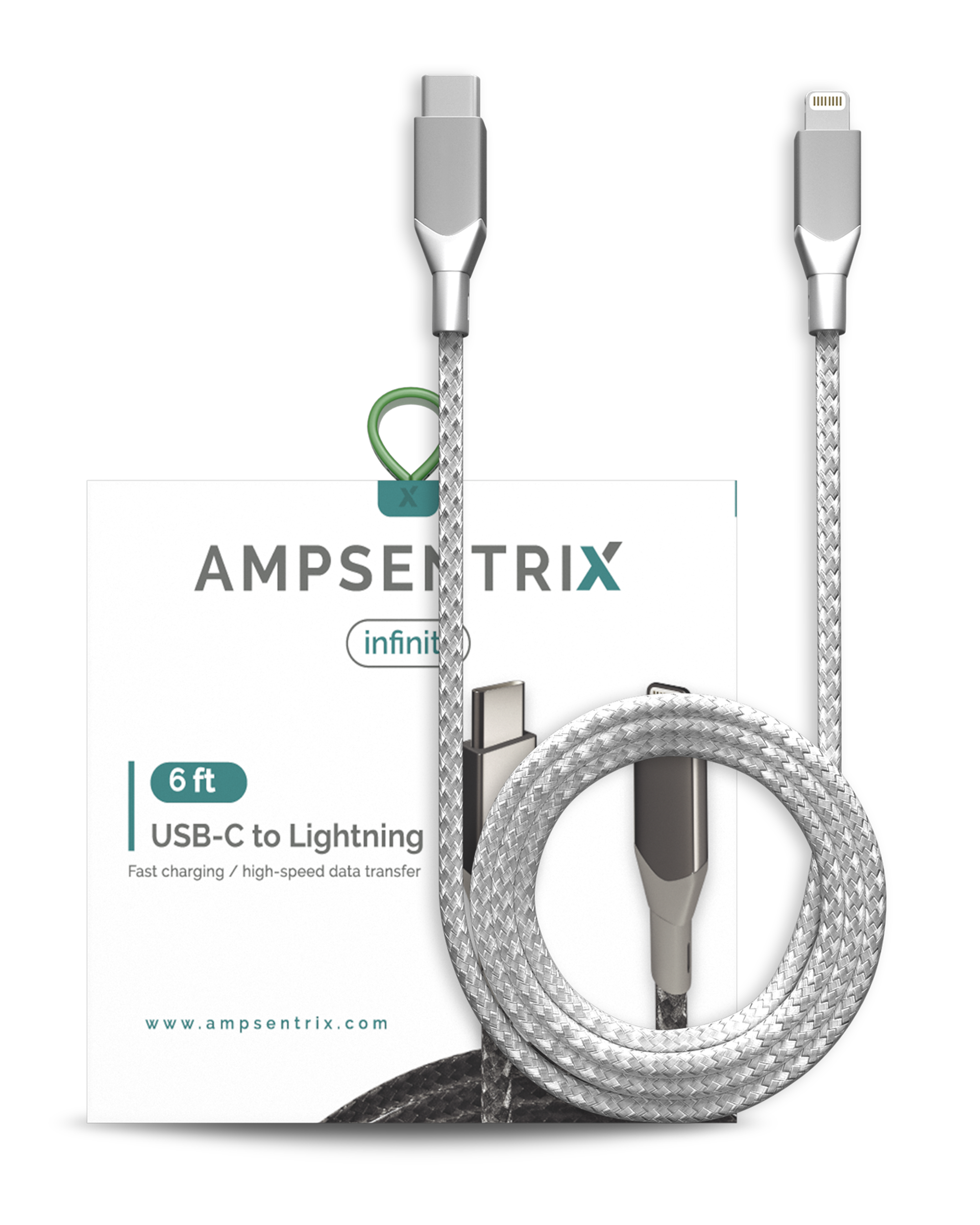 AmpSentrix Infinity USB-C to Lightning Cable (Non-MFI) (2m, 6ft) (Silver)