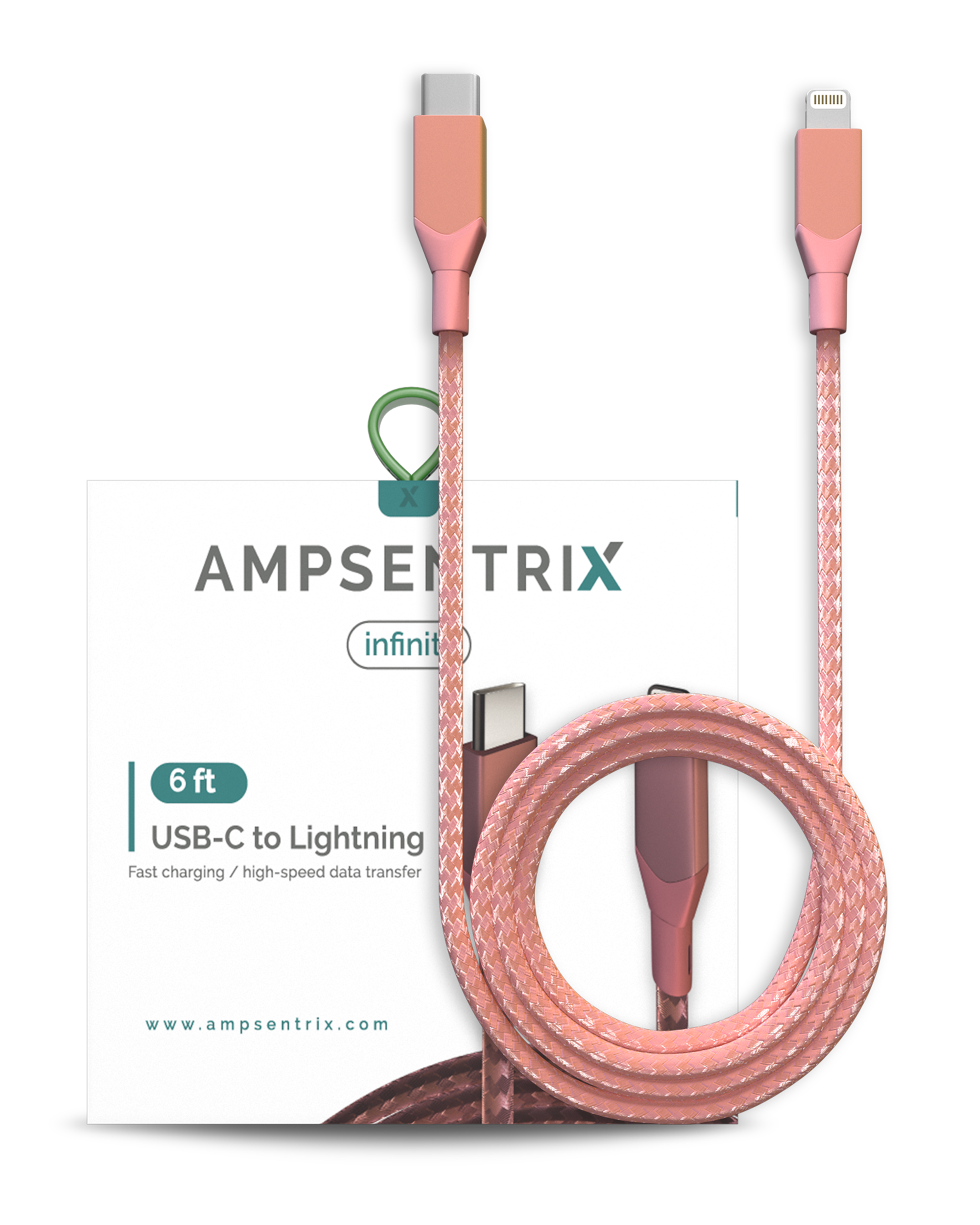 AmpSentrix Infinity USB-C to Lightning Cable (Non-MFI) (2m, 6ft) (Pink)