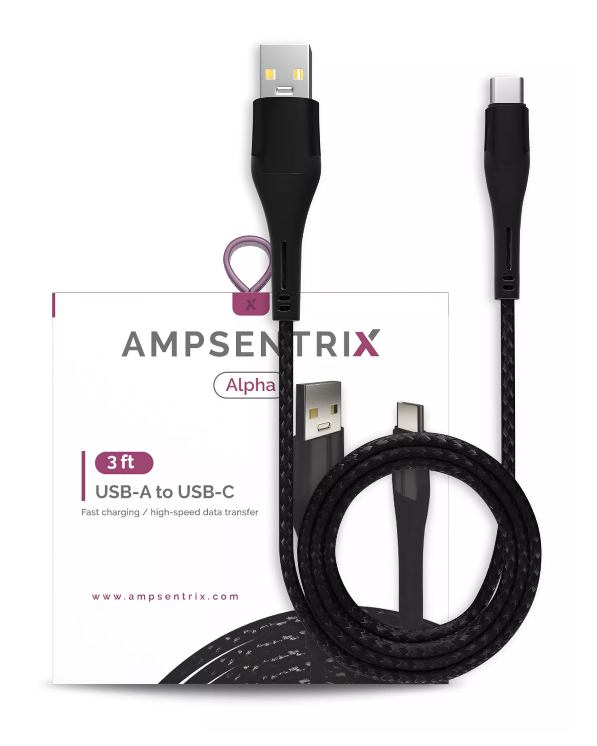 AmpSentrix Alpha USB-C to USB-A Cable – Black