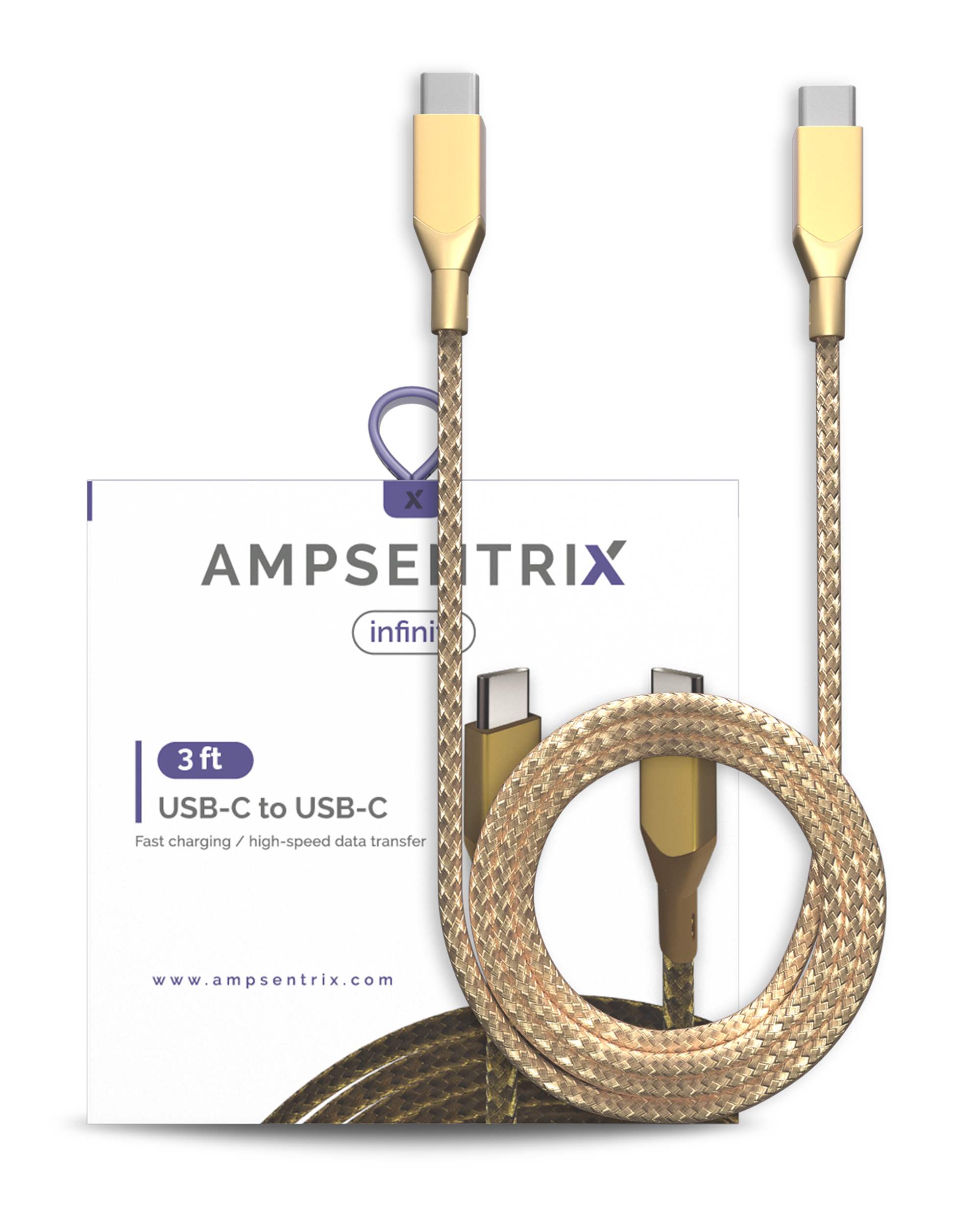 AmpSentrix Infinity USB-C to USB-C Cable (1m, 3ft) (Gold)