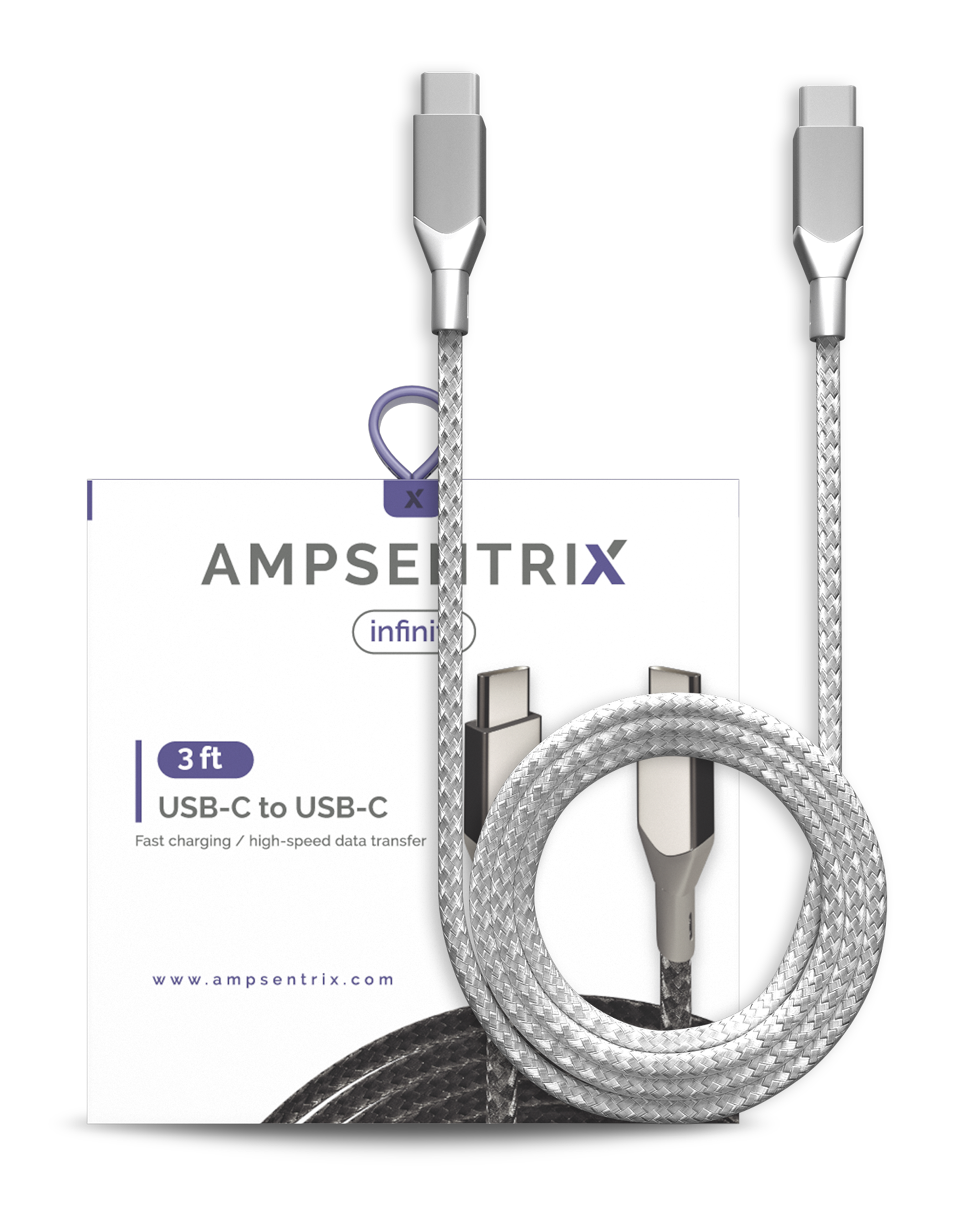 AmpSentrix Infinity USB-C to USB-C Cable (1m, 3ft) (Silver)