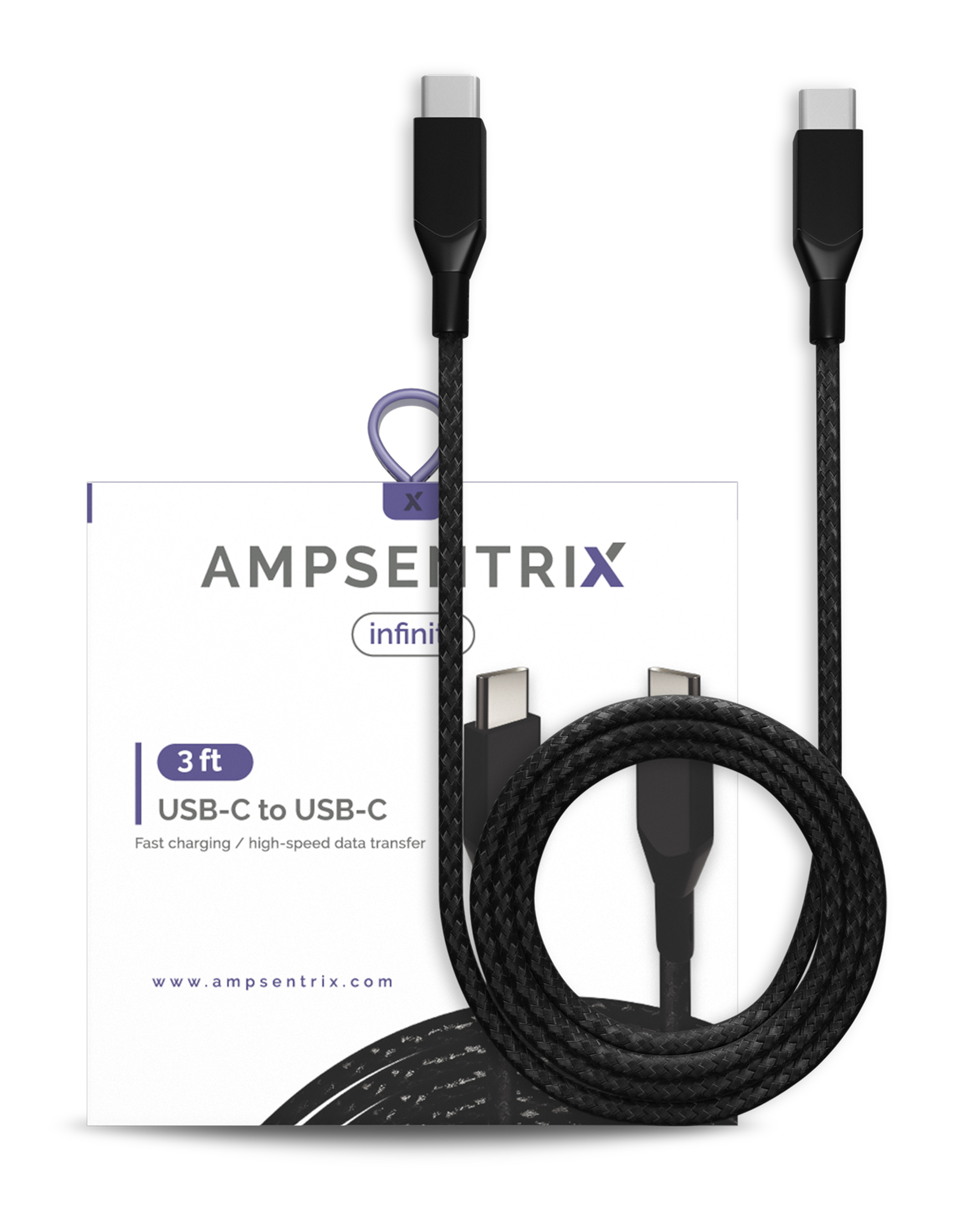 AmpSentrix Infinity USB-C to USB-C Cable (1m, 3ft) (Black)