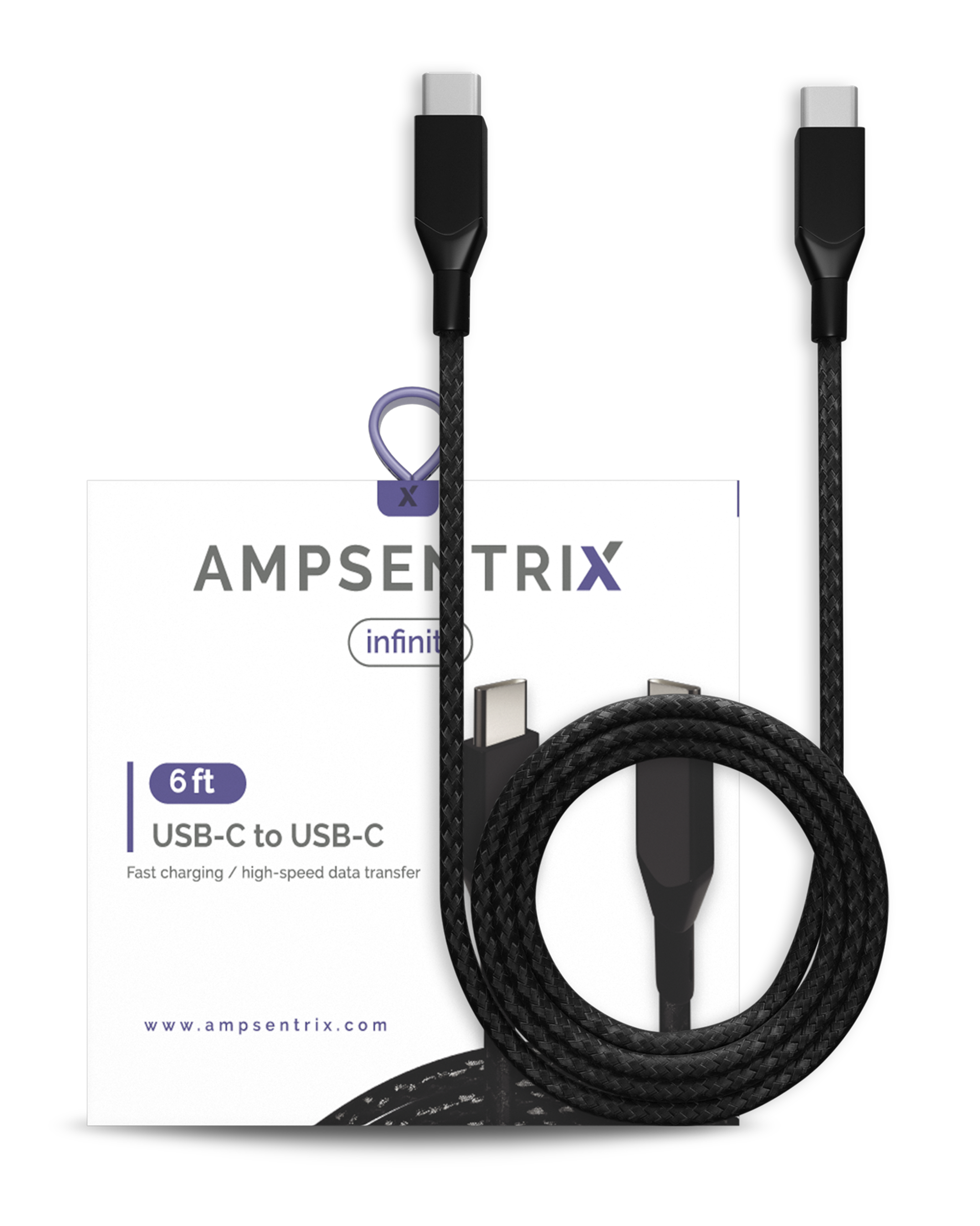 AmpSentrix Infinity USB-C to USB-C Cable (2m, 6ft) (Black)