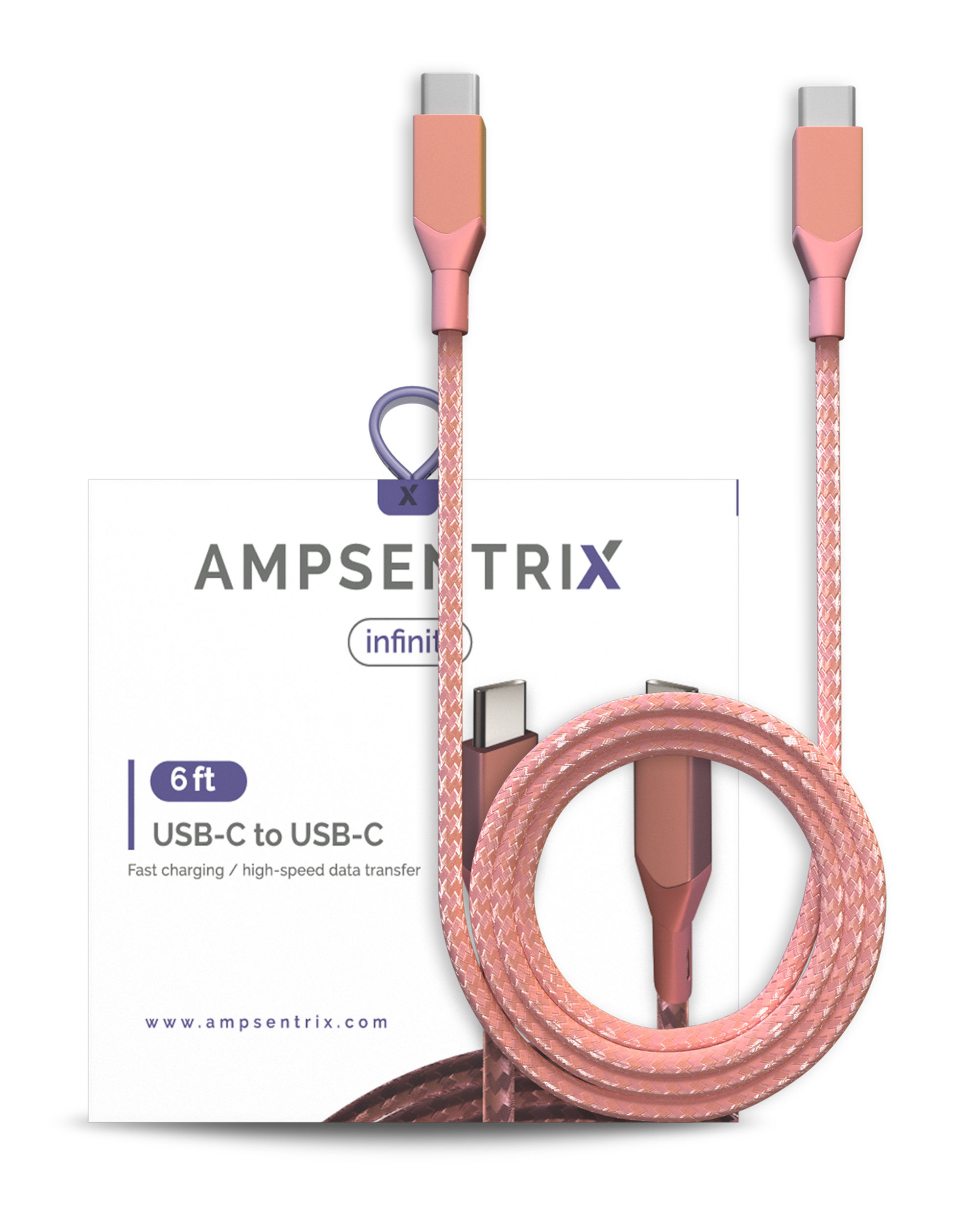AmpSentrix Infinity USB-C to USB-C Cable (2m, 6ft) (Pink)