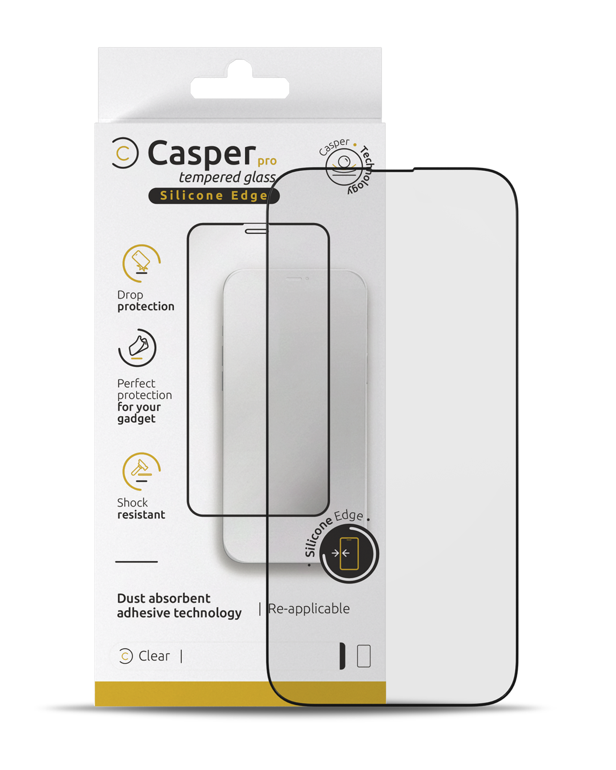 Casper Pro Silicone Tempered Glass For iPhone 14 Pro (Retail Pack) (Clear)