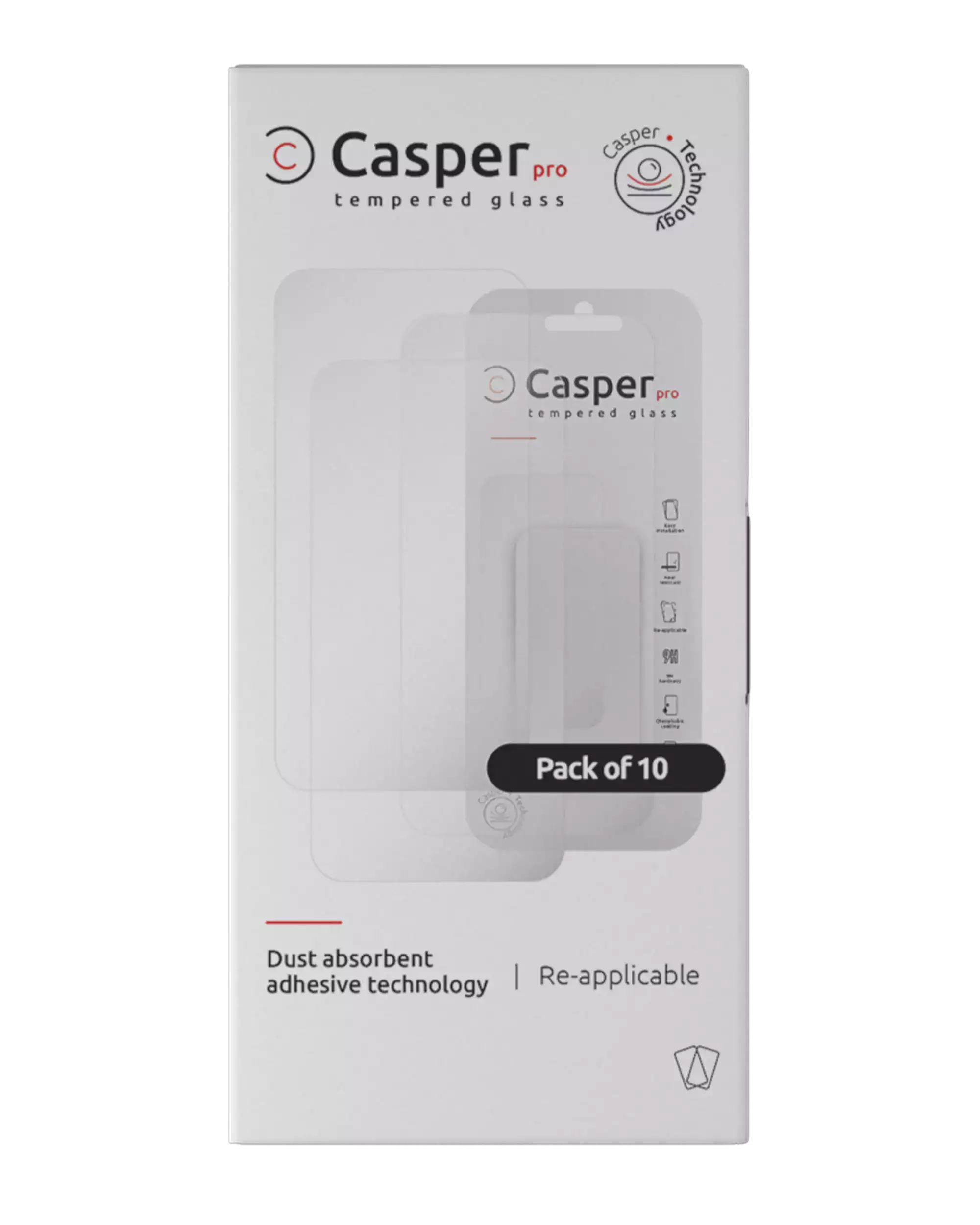 Casper Pro Tempered Glass For iPhone 16 Pro Max / 17 Pro Max / 18 Pro Max (10 Pack) (Clear)