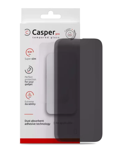 Casper Pro privacy tempered glass screen protector for iPhone 16 Pro, 17, 17 Pro, retail packaging