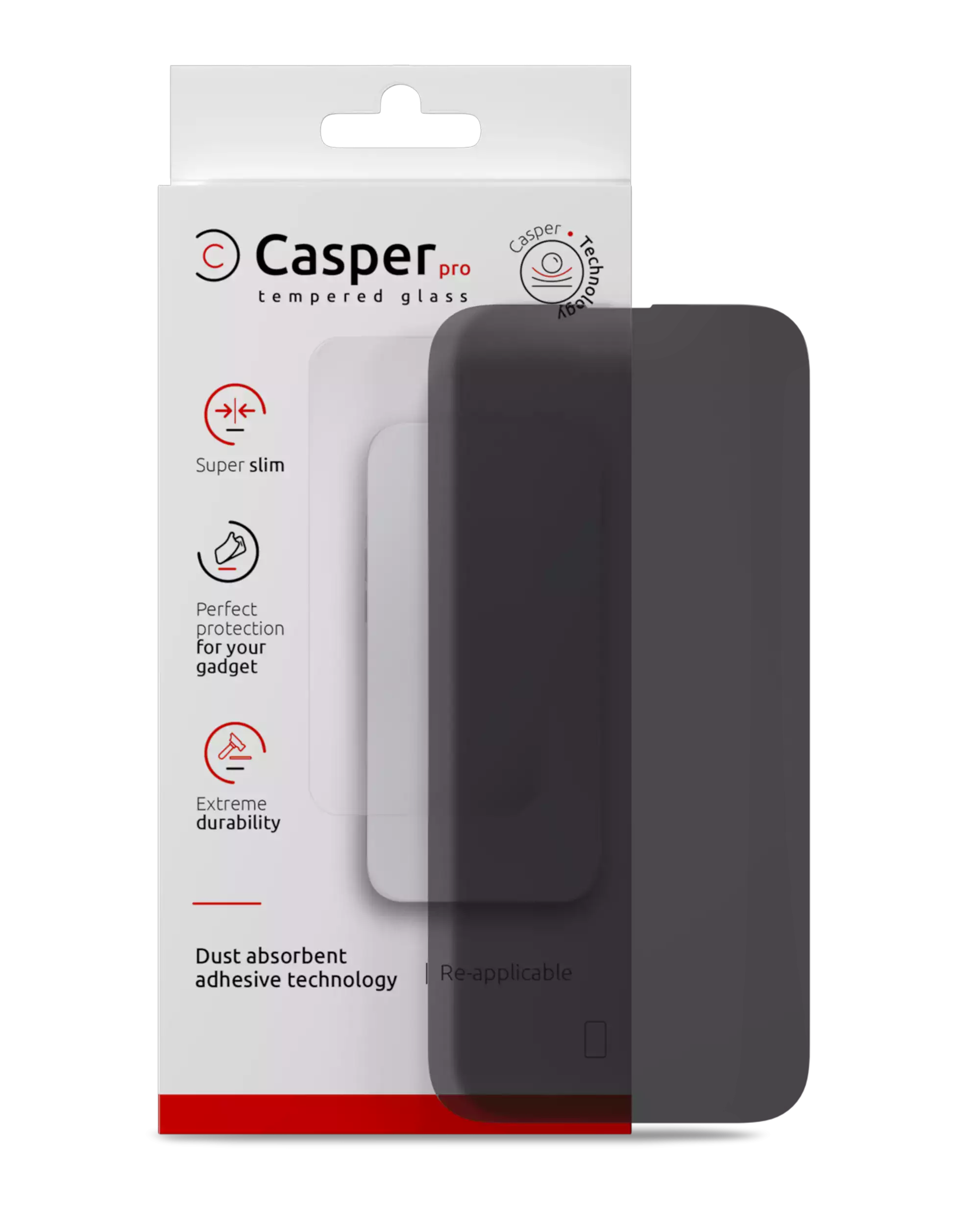 Casper Pro privacy tempered glass screen protector for iPhone 16 Pro, 17, 17 Pro, retail packaging