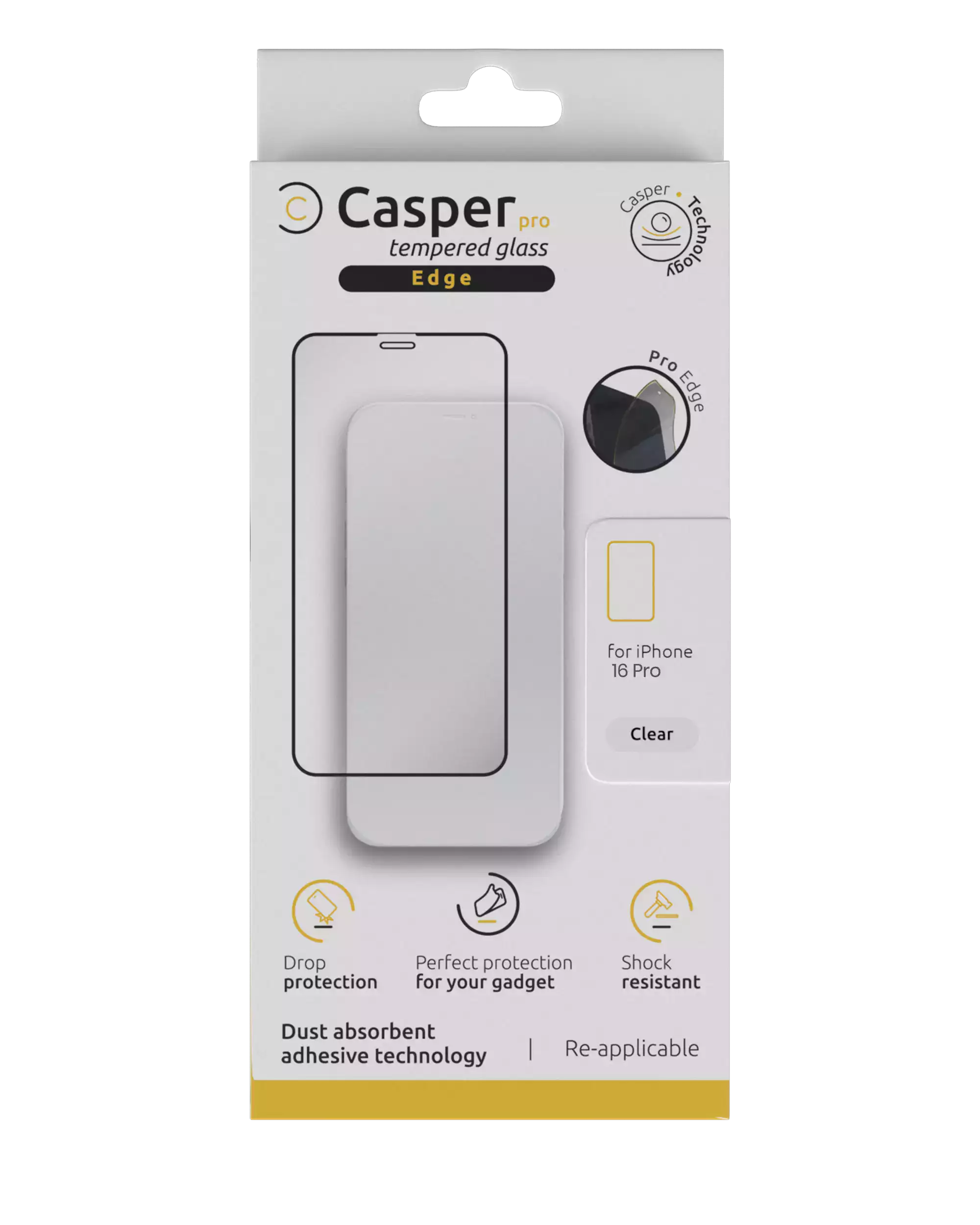 Casper Pro Edge Tempered Glass For iPhone 16 Pro / 17 / 17 Pro / 18 Pro (Retail Pack) (Clear)