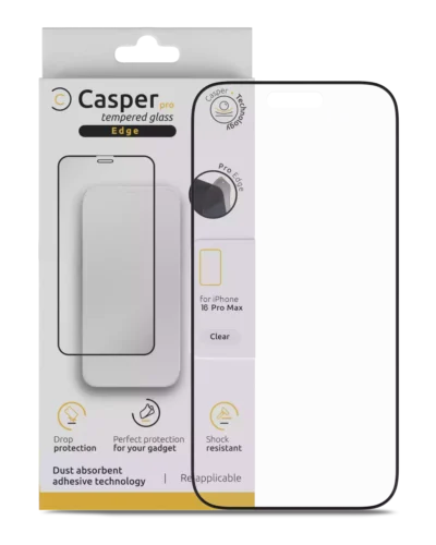 Casper Pro Edge Tempered Glass For iPhone 16 Pro Max / 17 Pro Max / 18 Pro Max (Retail Pack) (Clear)