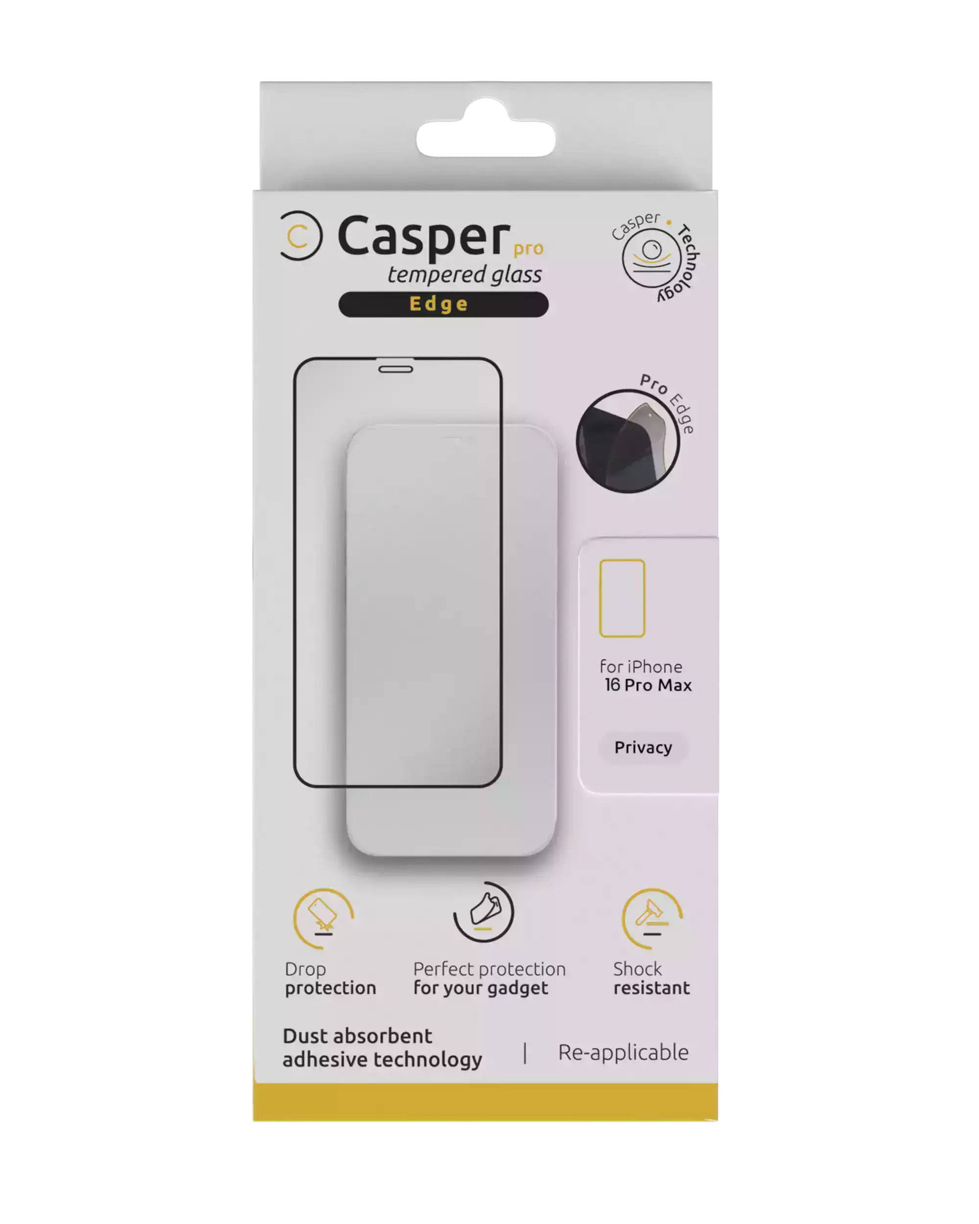 Casper Pro Edge Tempered Glass For iPhone 16 Pro Max / 17 Pro Max (Retail Pack) (Privacy)