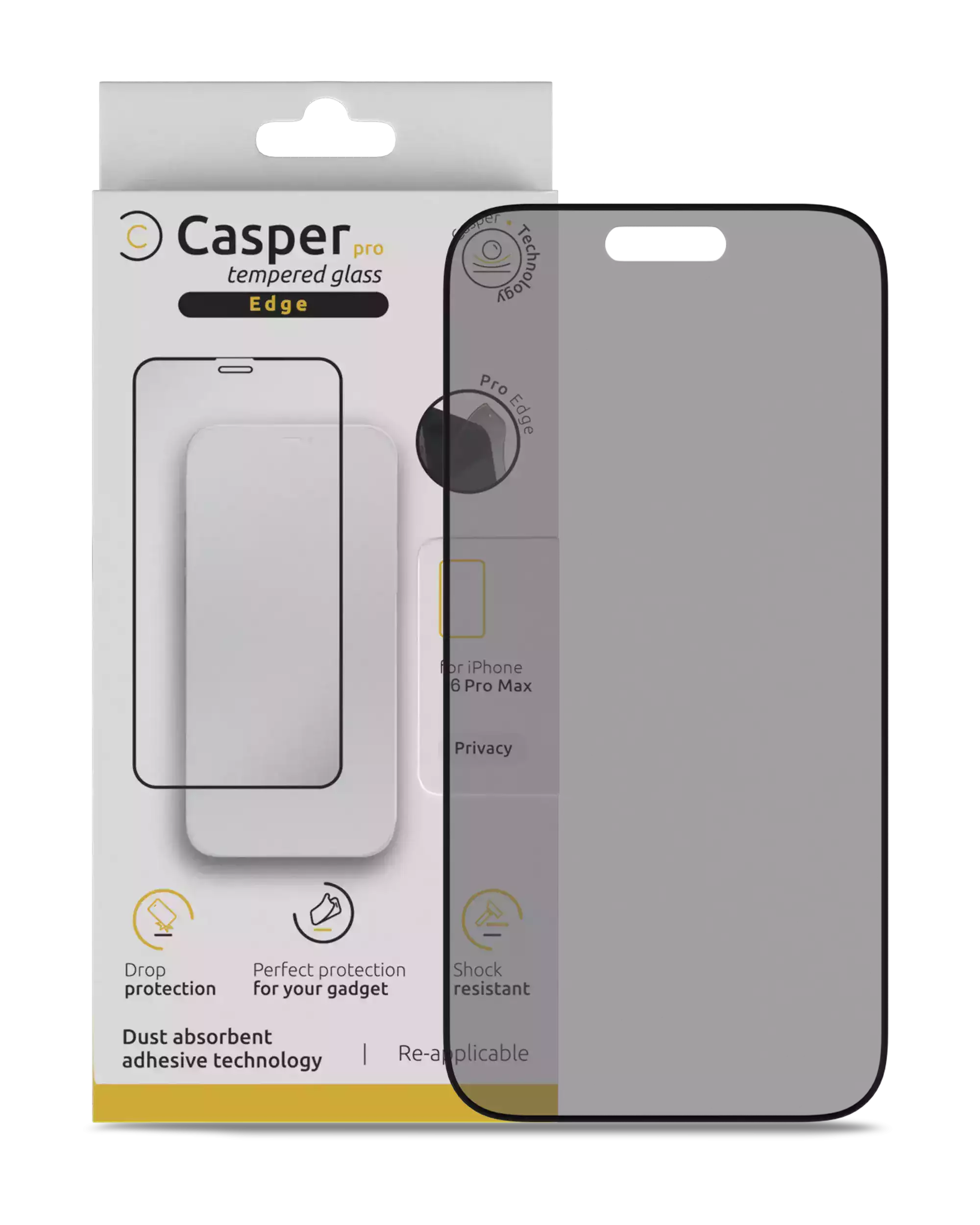 Casper Pro Edge Tempered Glass For iPhone 16 Pro Max / 17 Pro Max (Retail Pack) (Privacy)