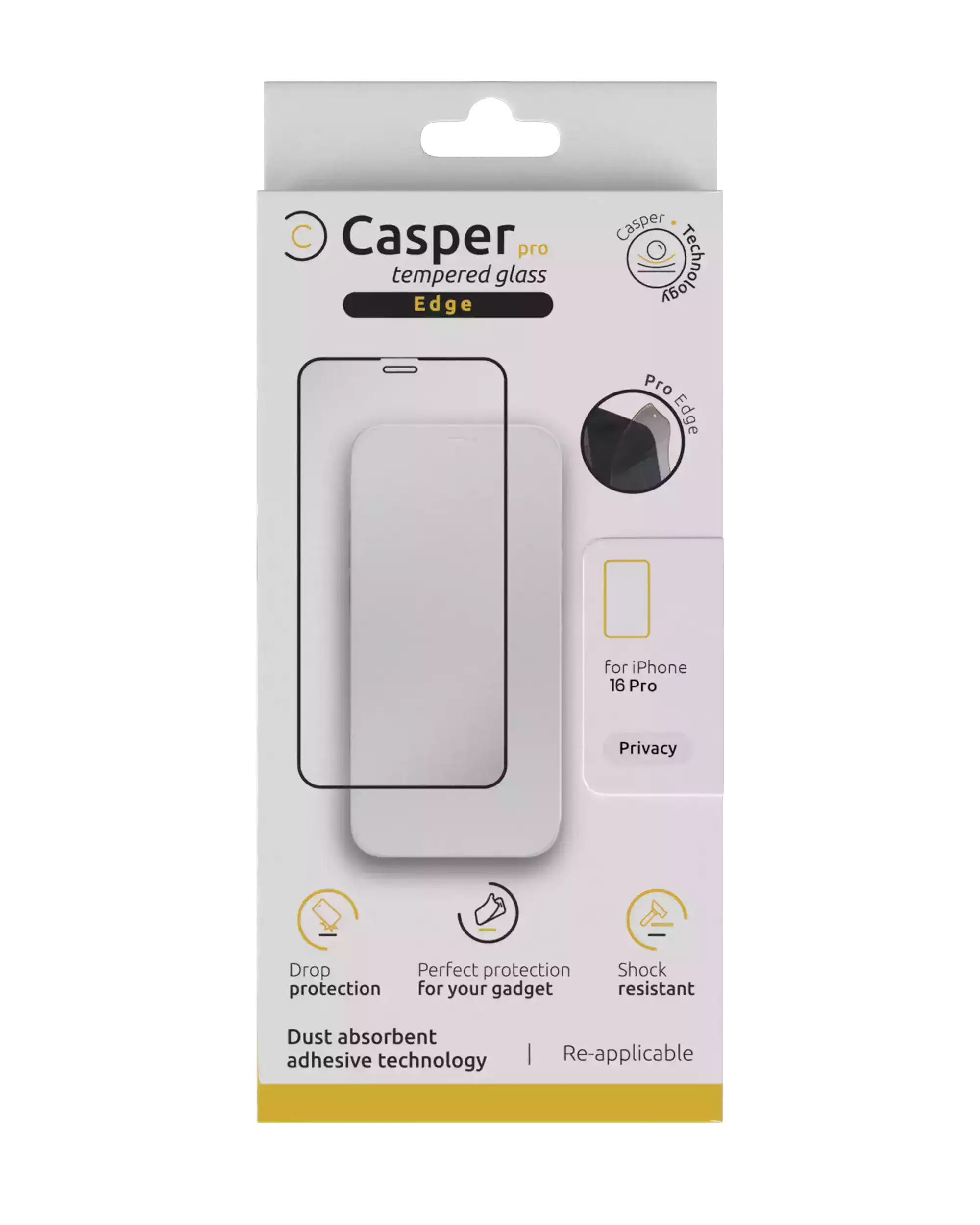 Casper Pro Edge Tempered Glass For iPhone 16 Pro / 17 / 17 Pro (Retail Pack) (Privacy)