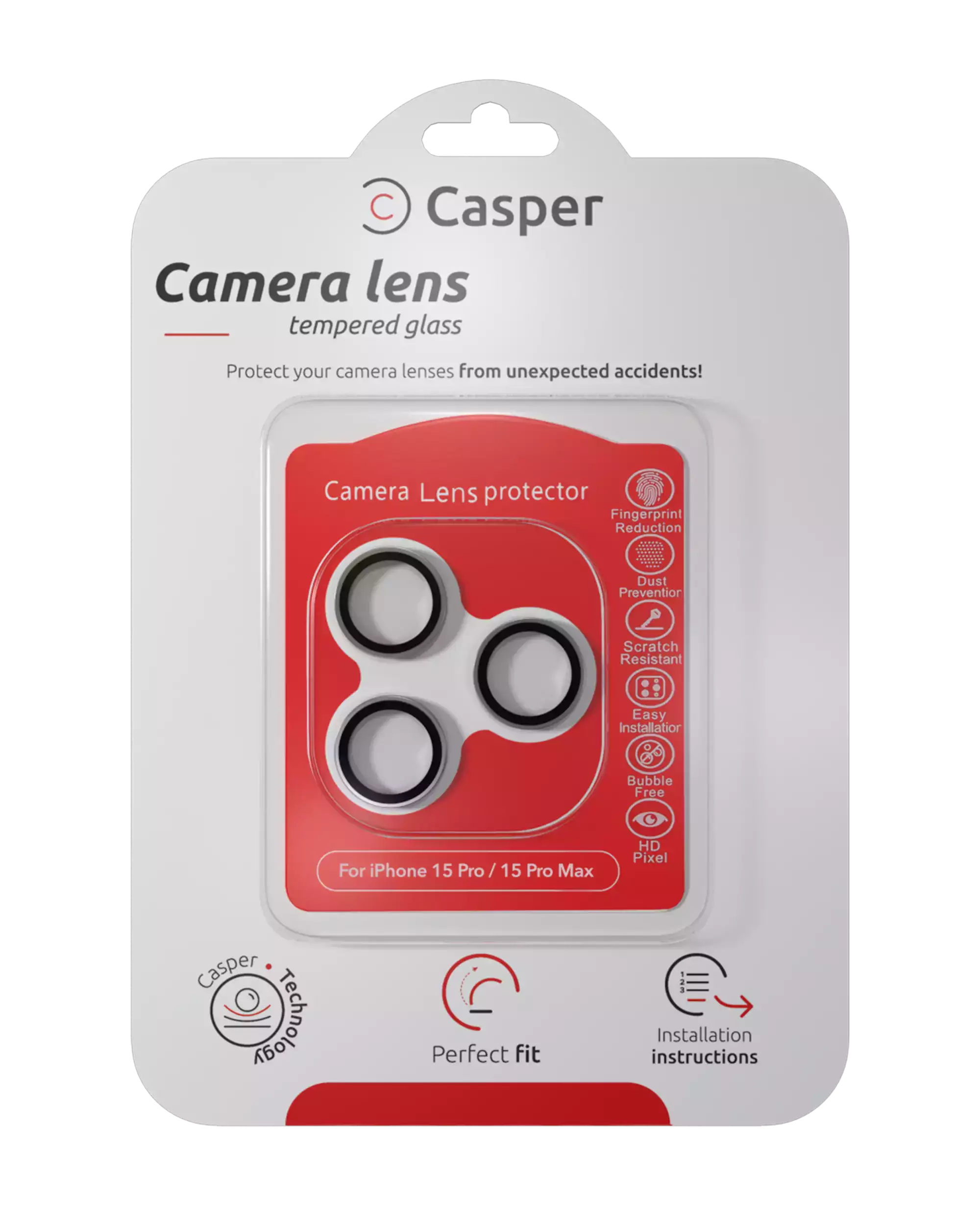 Casper Camera Lens Protector For iPhone 15 Pro / 15 Pro Max (Clear) (Silver)