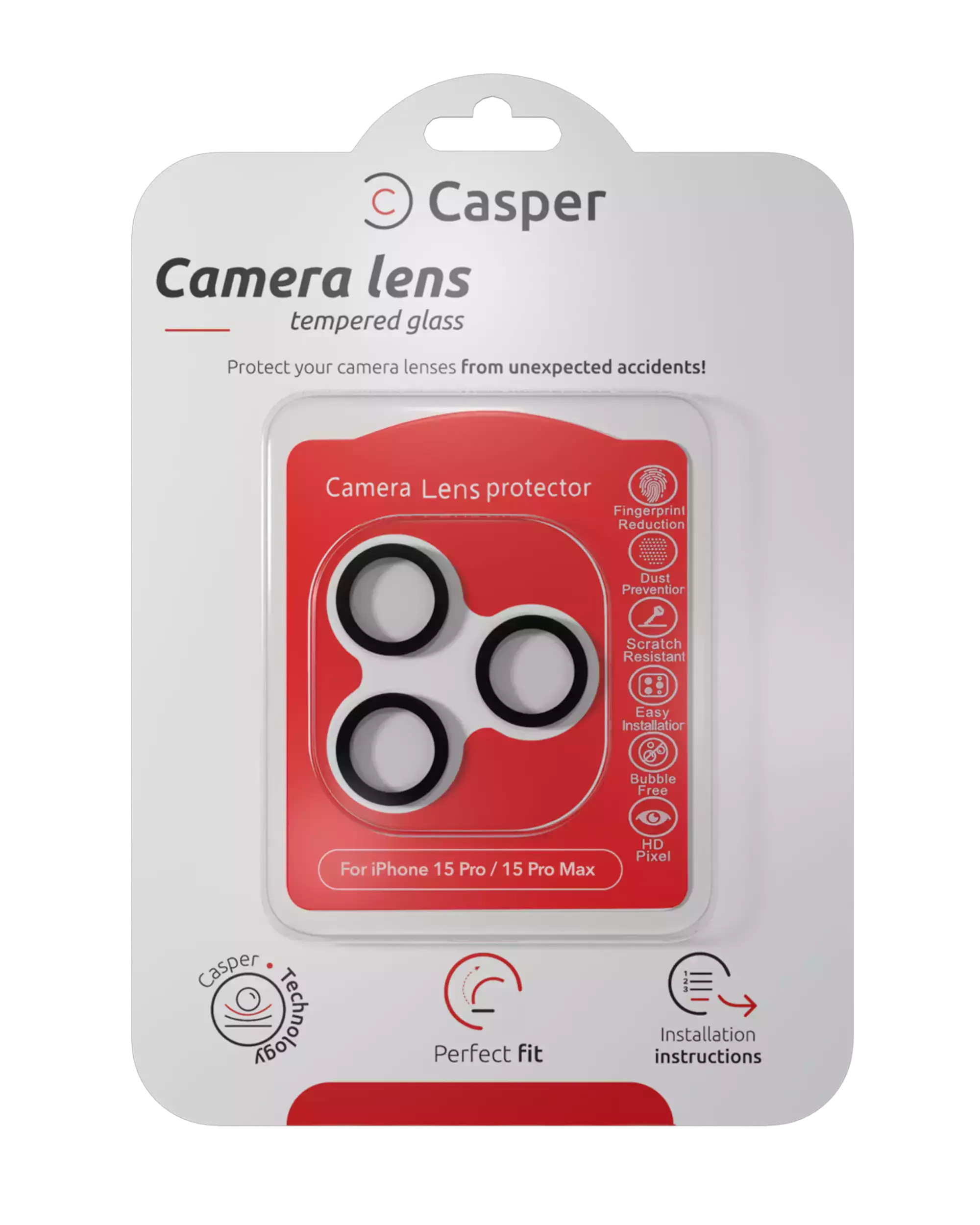 Camera Lens Protector for iPhone 15 Pro / 15 Pro Max - Black Trim, Clear