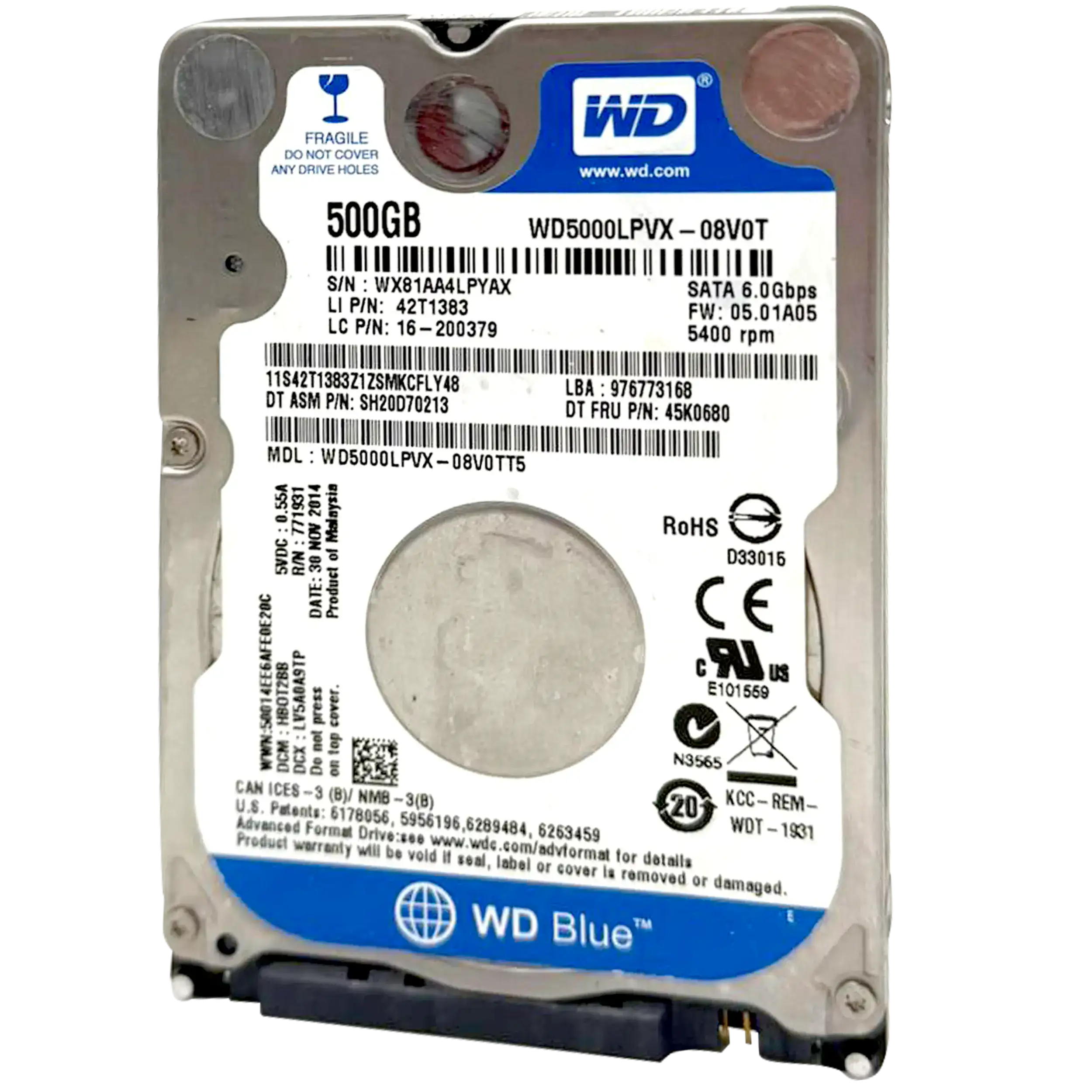 500GB WD Blue 2.5" HDD Internal Hard Drive - 5400 RPM (7mm) (Premium)