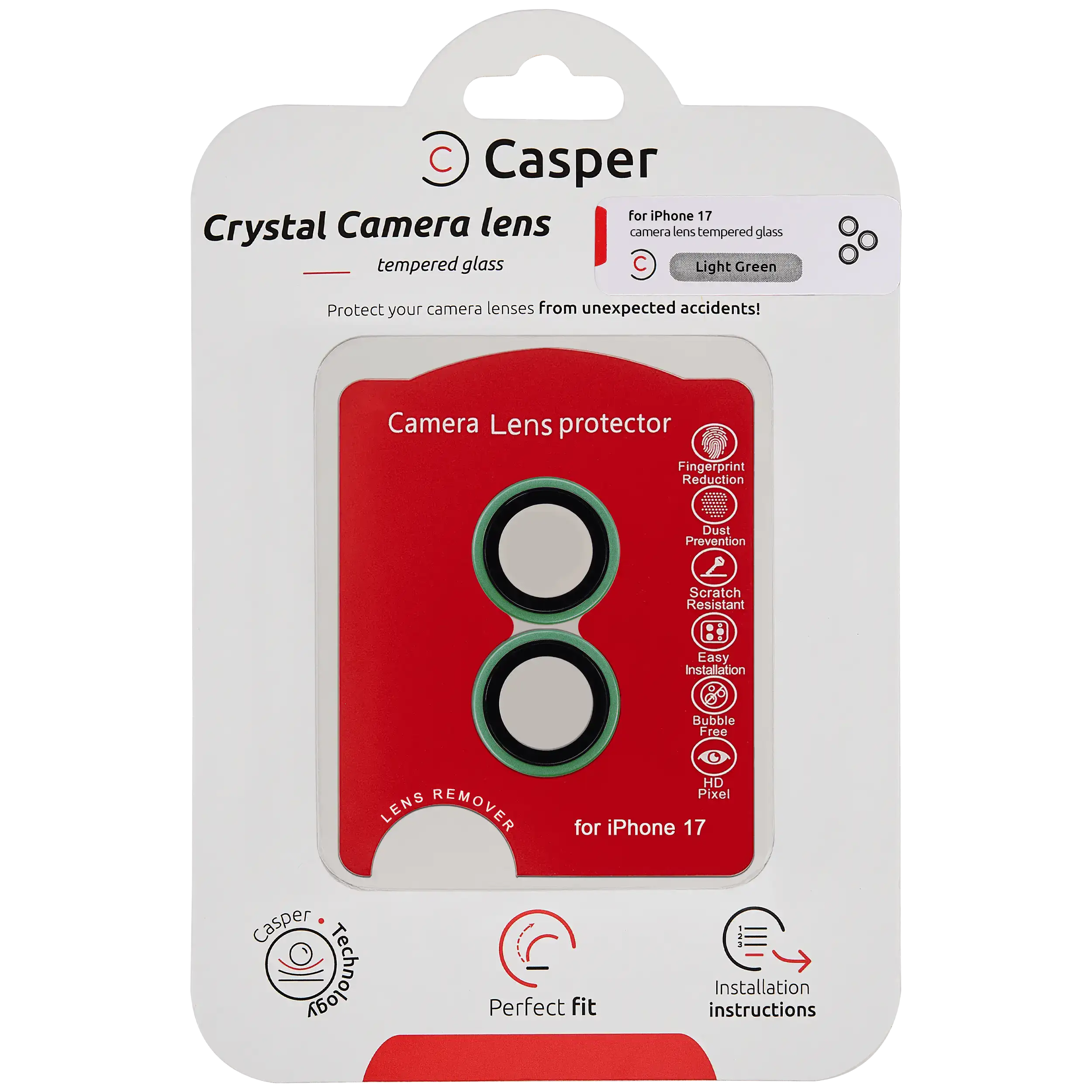 Casper Camera Lens Protector For iPhone 17 (Light Green) (Clear)