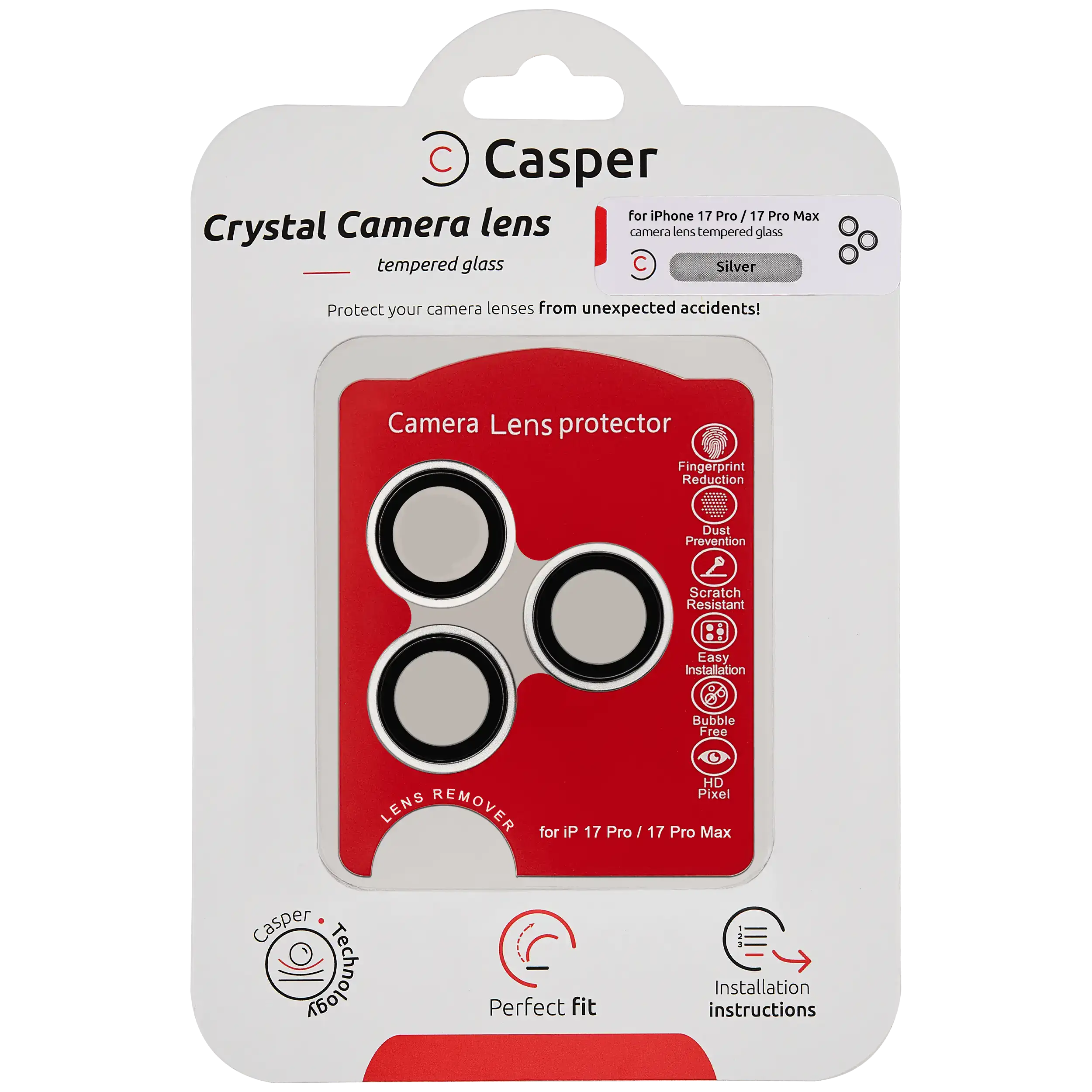 Casper Camera Lens Protector For iPhone 17 Pro / 17 Pro Max (Silver) (Clear)