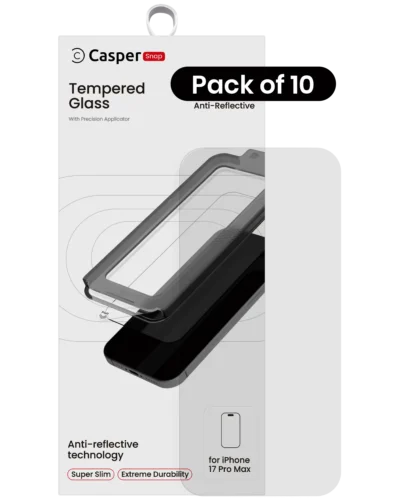 Casper Snap Tempered Glass For iPhone 17 Pro Max (10 Pack) (AR Clear)