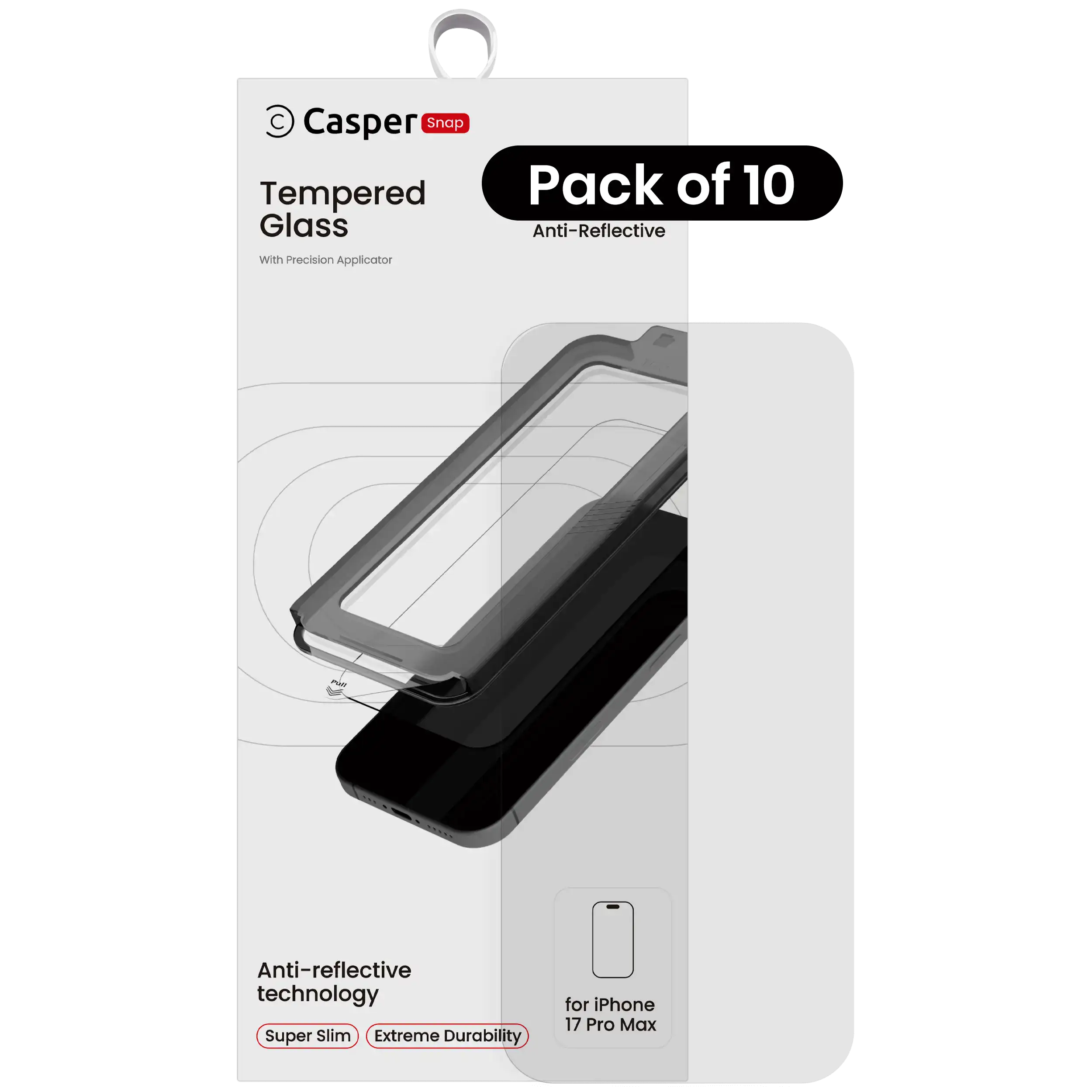 Casper Snap Tempered Glass For iPhone 17 Pro Max (10 Pack) (AR Clear)