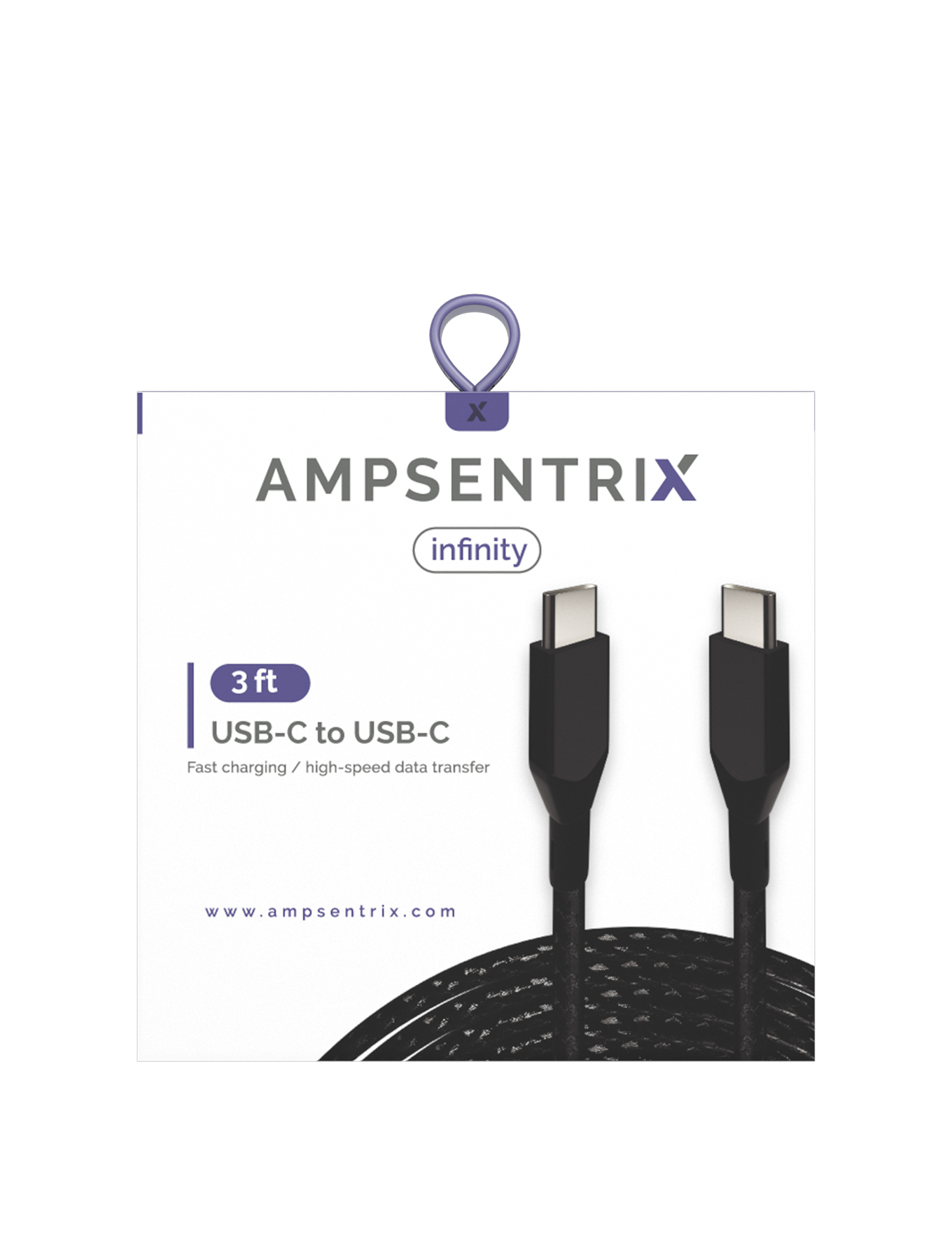 AmpSentrix Infinity USB-C to USB-C Cable (1m, 3ft) (Black)