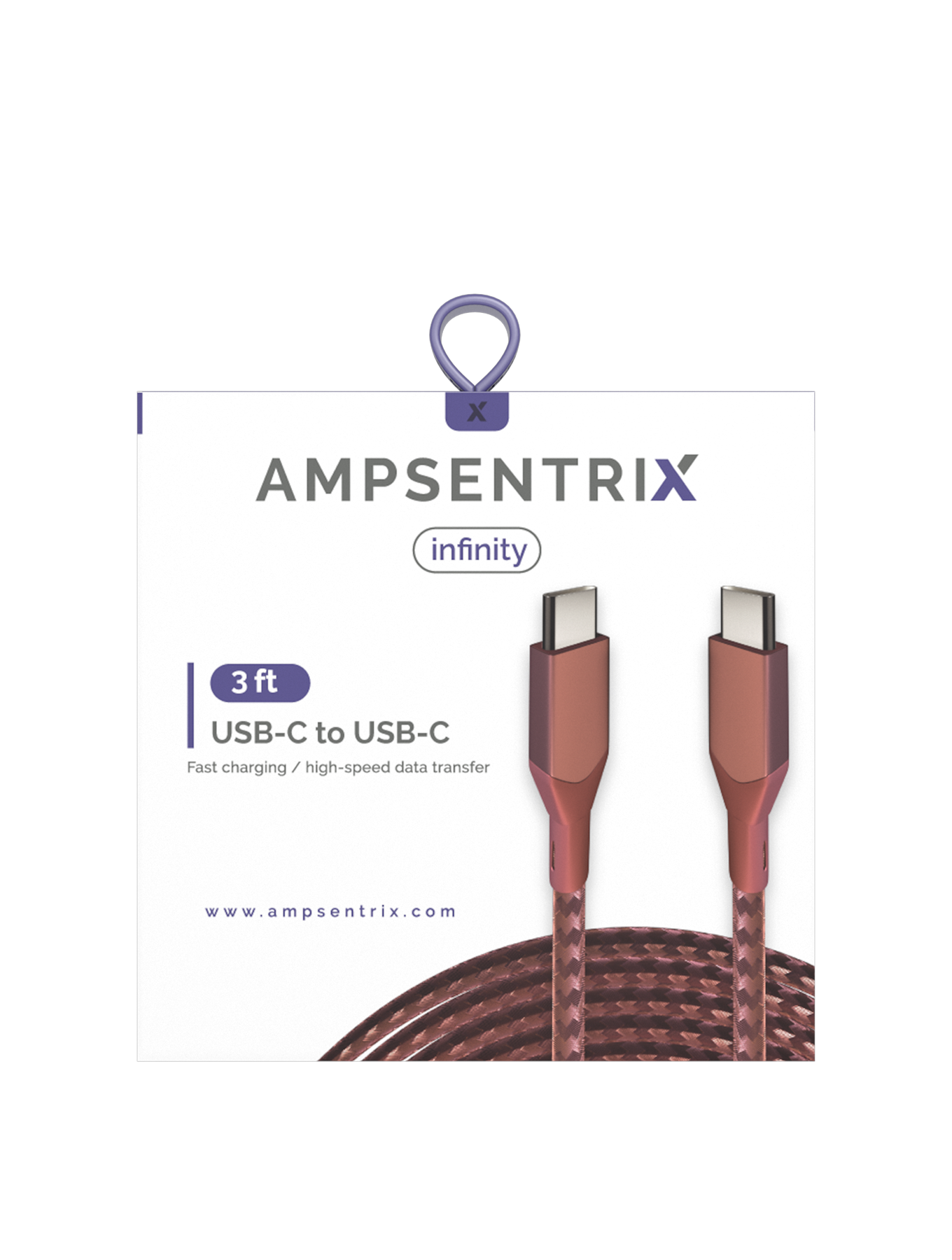 AmpSentrix Infinity USB-C to USB-C Cable (1m, 3ft) (Pink)