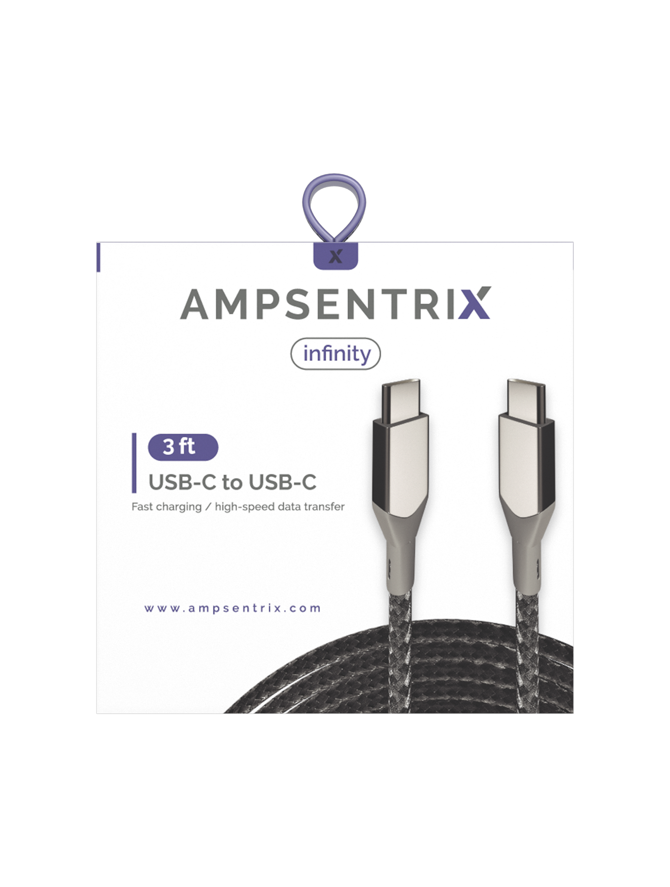 AmpSentrix Infinity USB-C to USB-C Cable (1m, 3ft) (Silver)