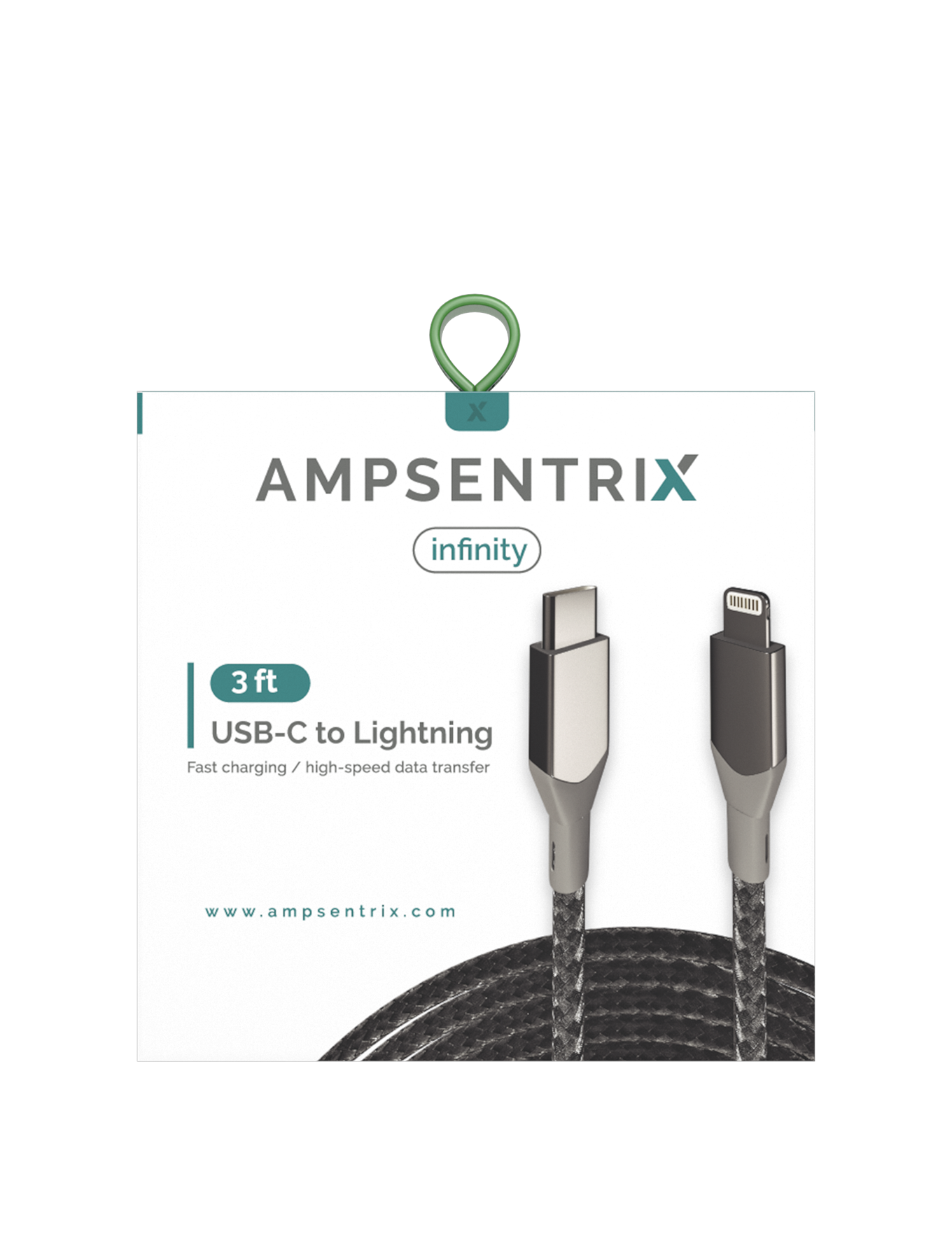 AmpSentrix Infinity Lightning to USB-C Cable (Non-MFI) (1m, 3ft) (Silver)