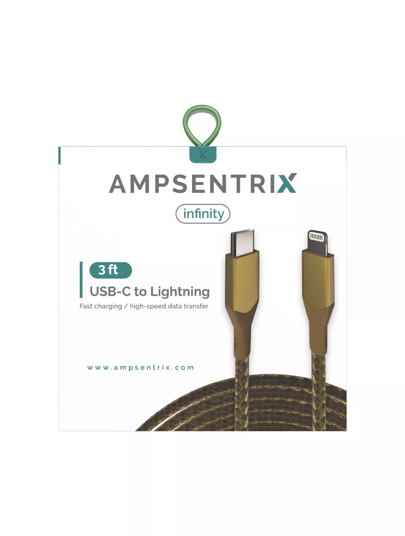 Lightning To USB Type C Cable (Non-MFI) (1 m / 3 ft) (AmpSentrix Infinity) (Gold)
