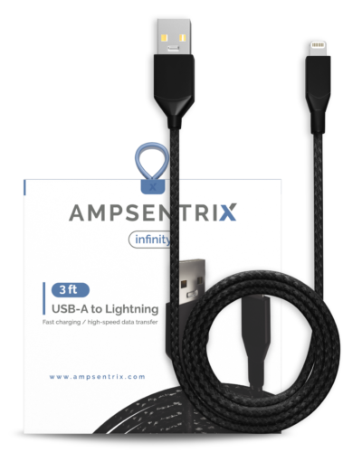 AmpSentrix Infinity USB-A to Lightning Cable (Non-MFI) (1m, 3ft) (Black)