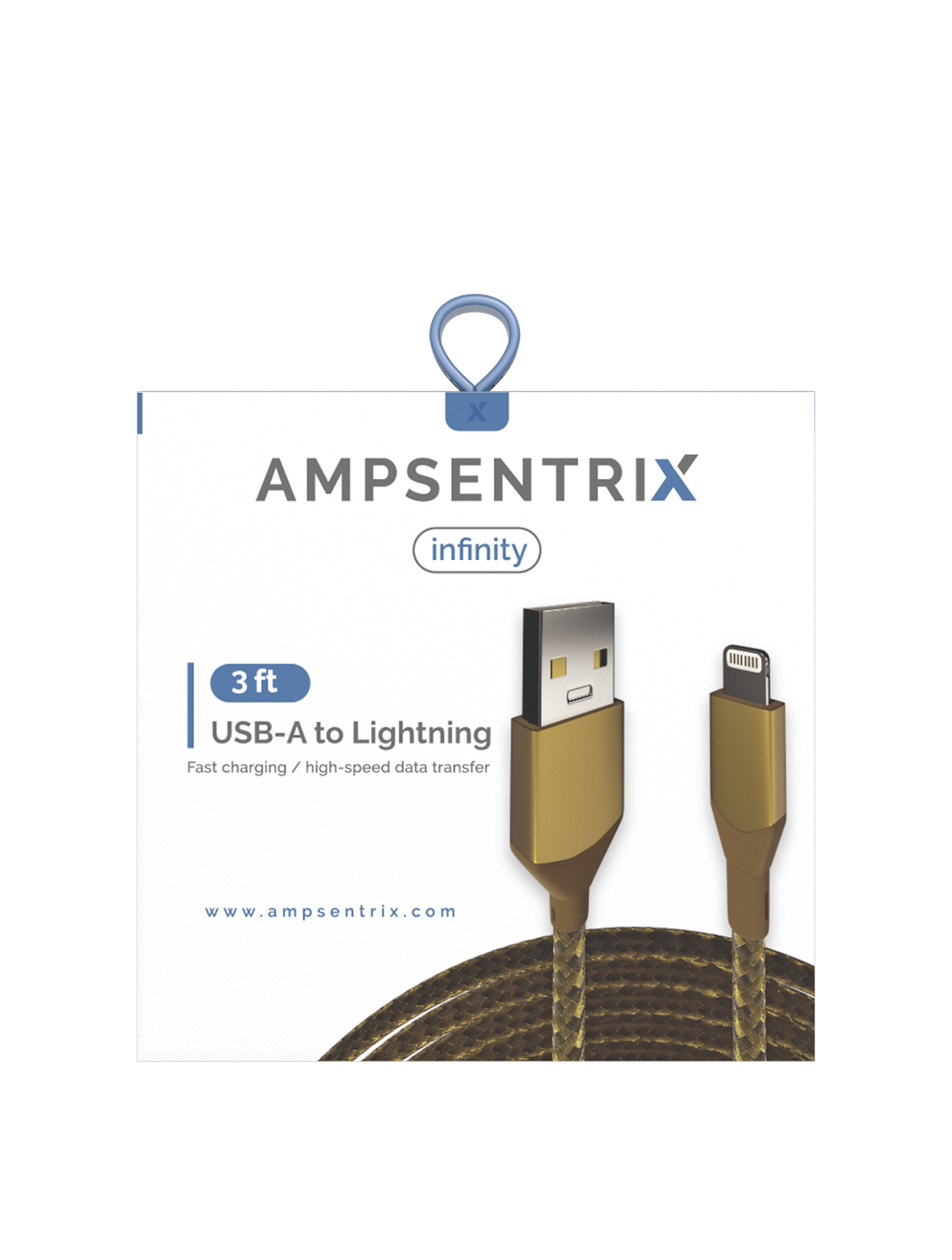 AmpSentrix Infinity USB-A to Lightning Cable (Non-MFI) (1m, 3ft) (Gold)