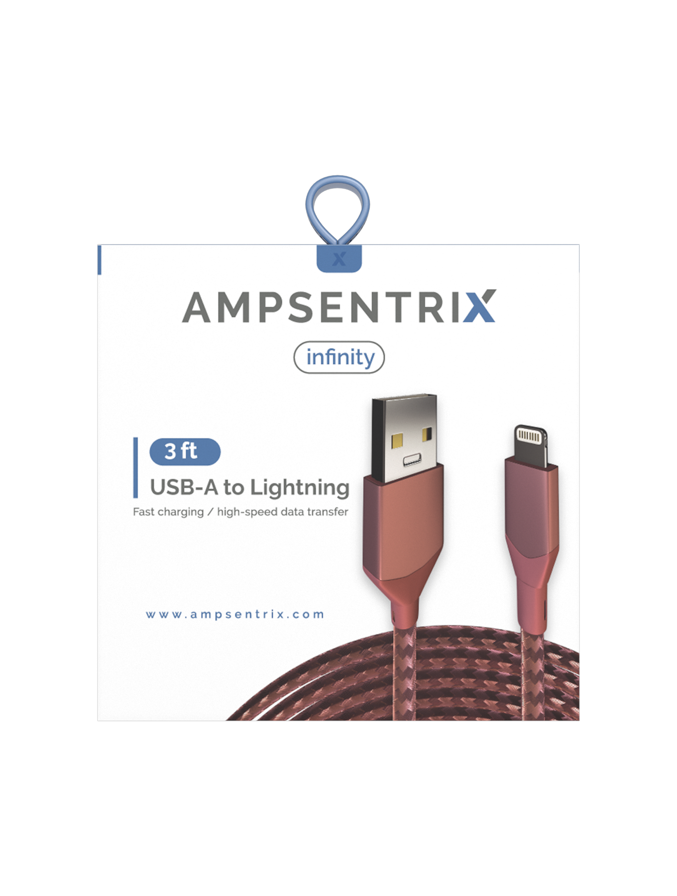 AmpSentrix Infinity USB-A to Lightning Cable (Non-MFI) (1m, 3ft) (Pink)
