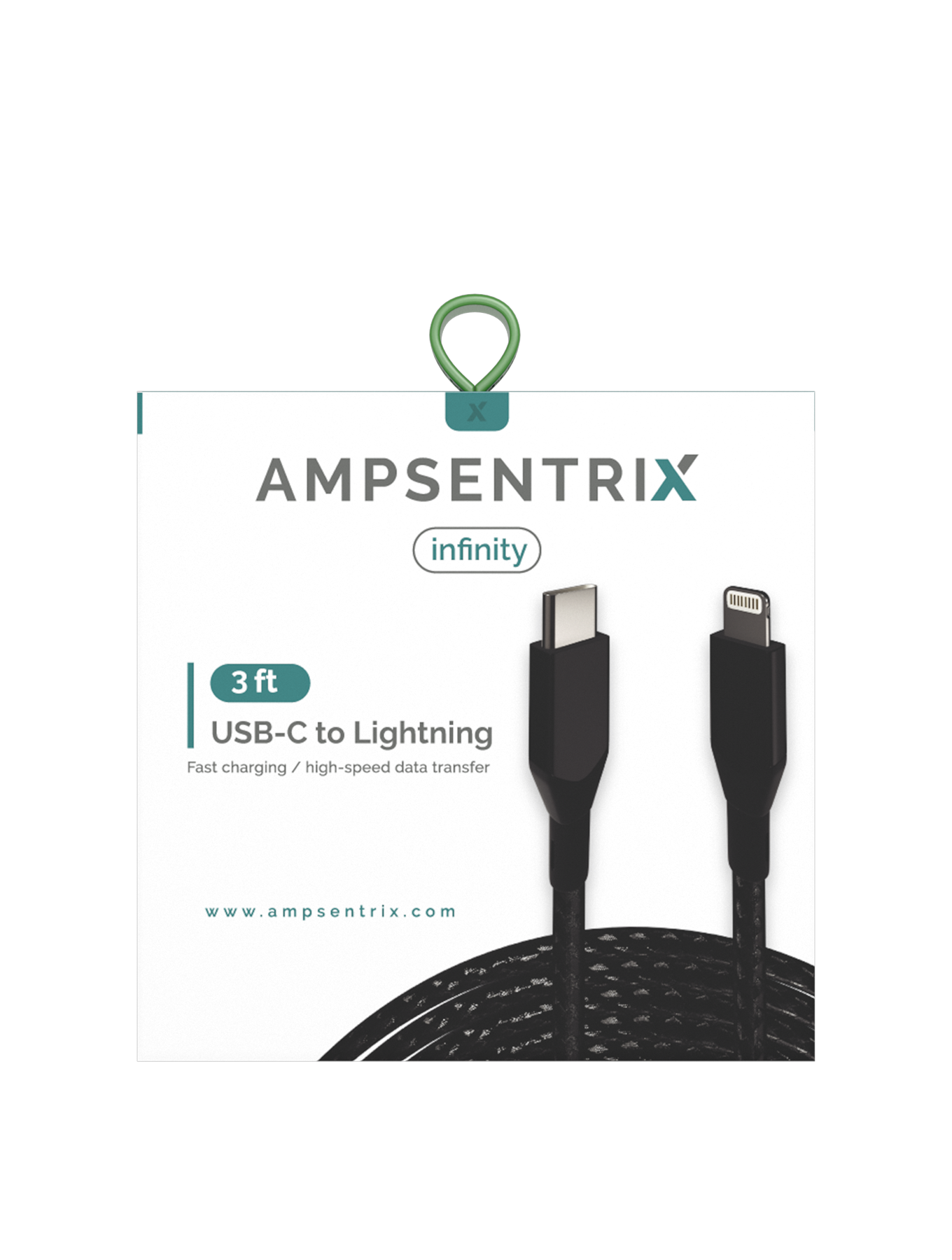 AmpSentrix Infinity Lightning to USB-C Cable (Non-MFI) (1m, 3ft) (Black)
