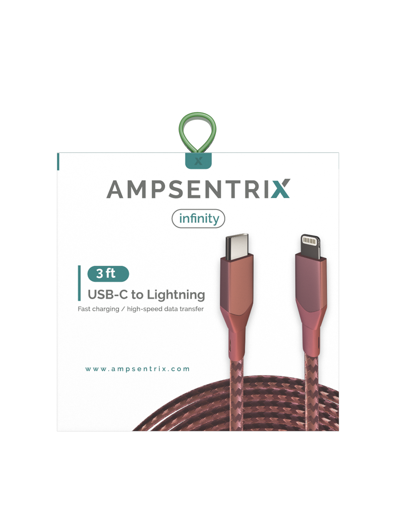 AmpSentrix Infinity Lightning to USB-C Cable (Non-MFI) (1m, 3ft) (Pink)
