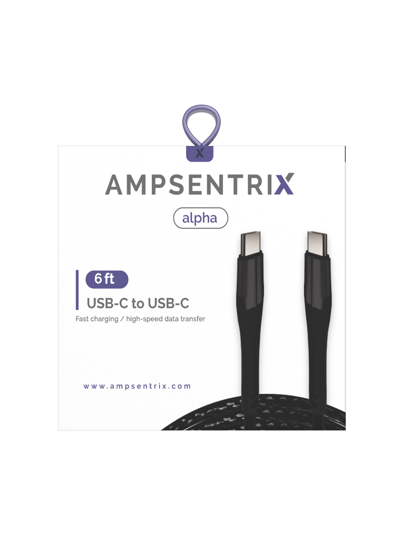 AmpSentrix Alpha USB-C to USB-C Cable (2m, 6ft) (Black)