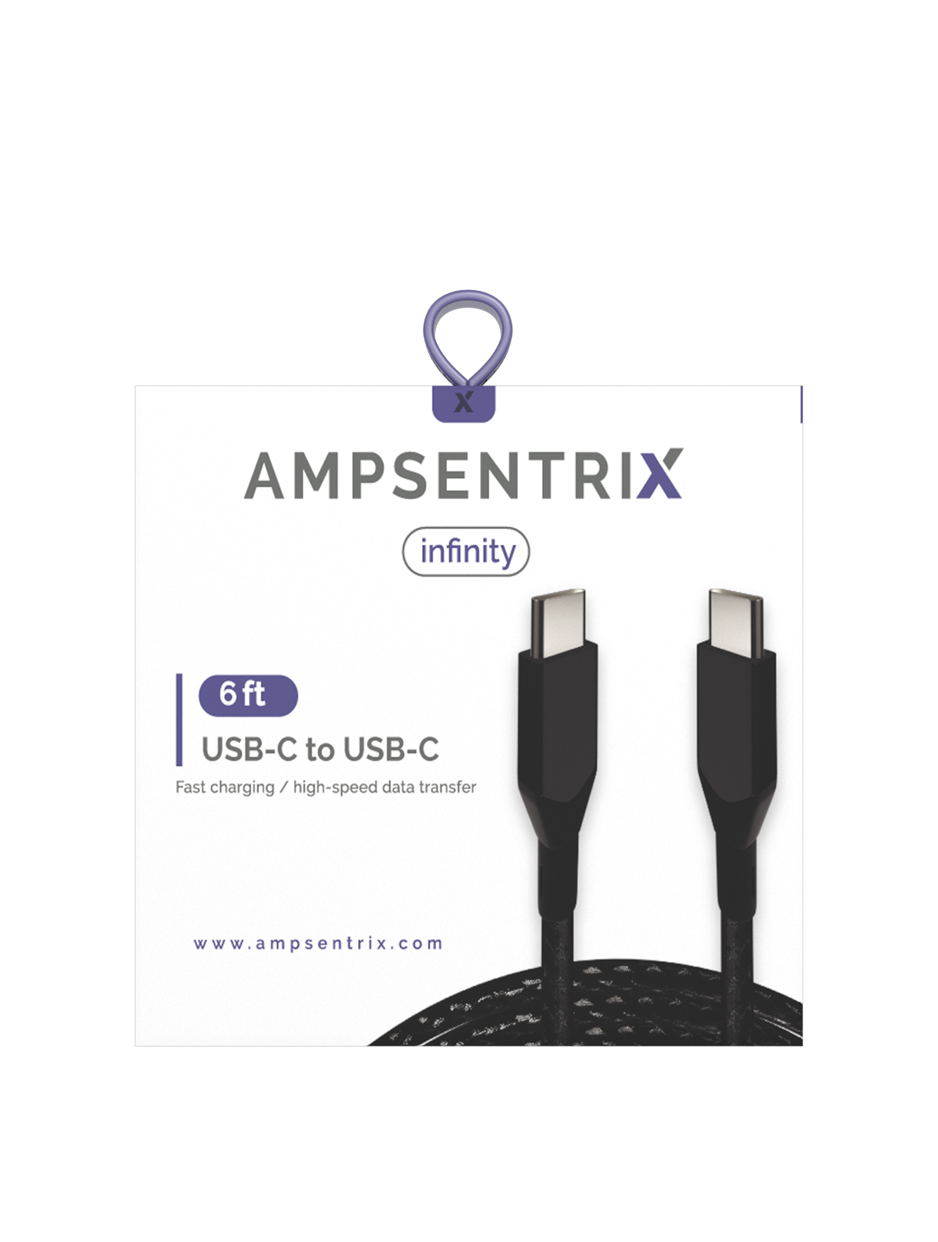 AmpSentrix Infinity USB-C to USB-C Cable (2m, 6ft) (Black)