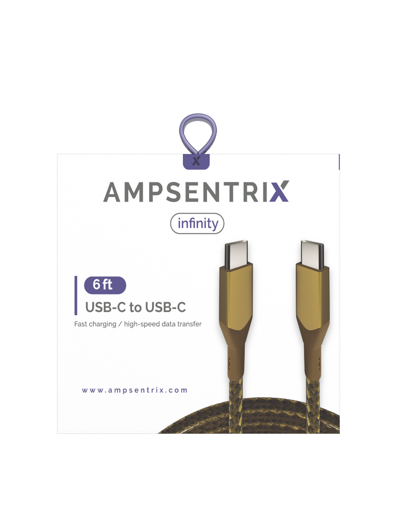 AmpSentrix Infinity USB-C to USB-C Cable (2m, 6ft) (Gold)