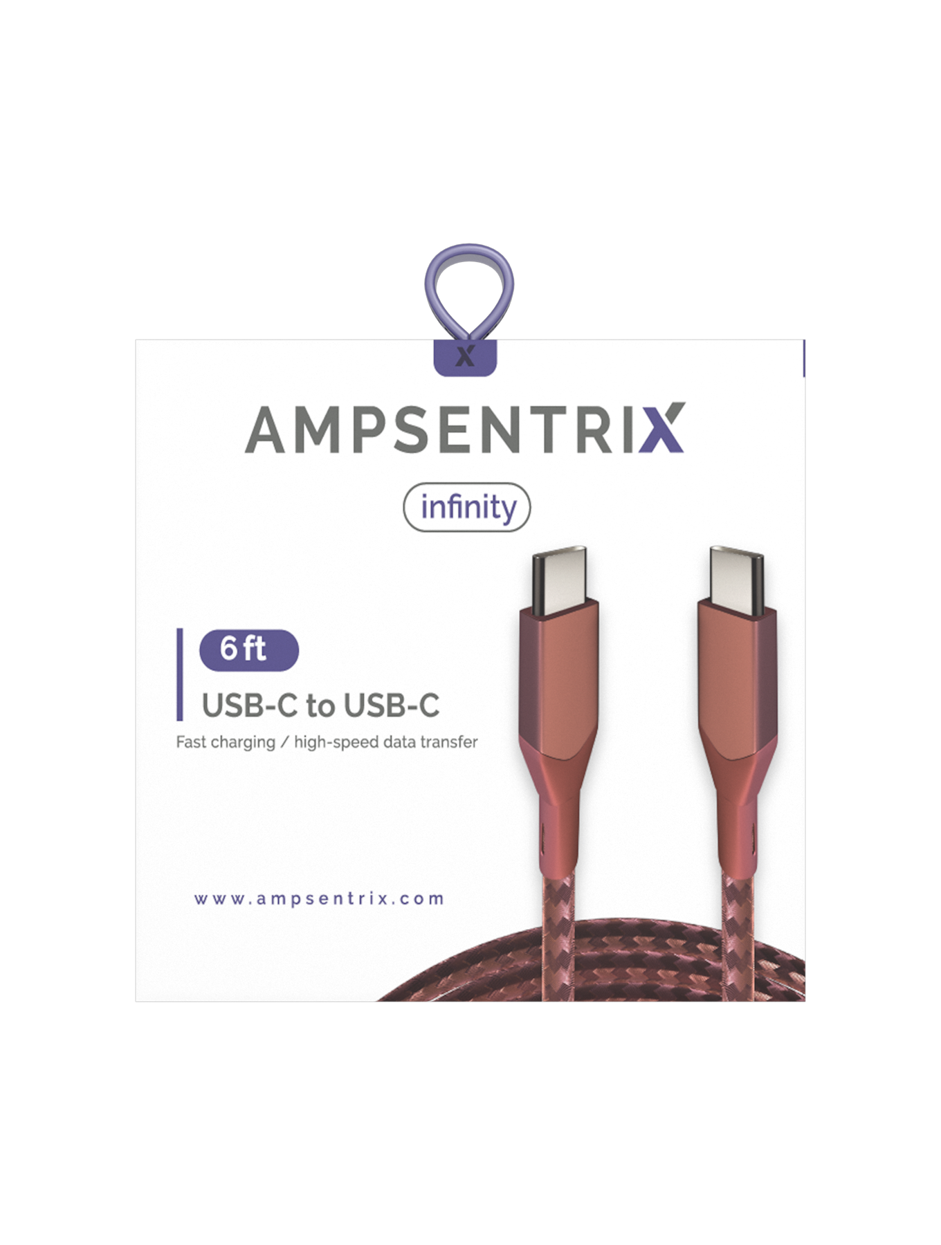AmpSentrix Infinity USB-C to USB-C Cable (2m, 6ft) (Pink)