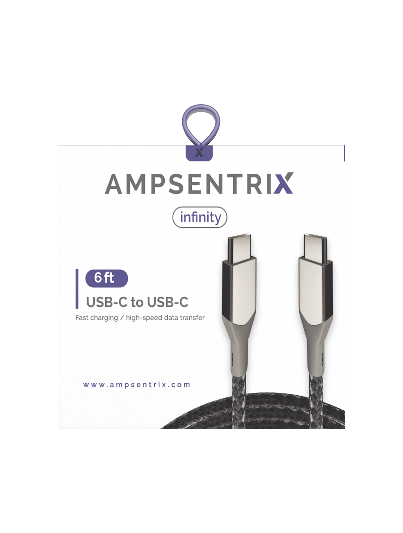 AmpSentrix Infinity USB-C to USB-C Cable (2m, 6ft) (Silver)
