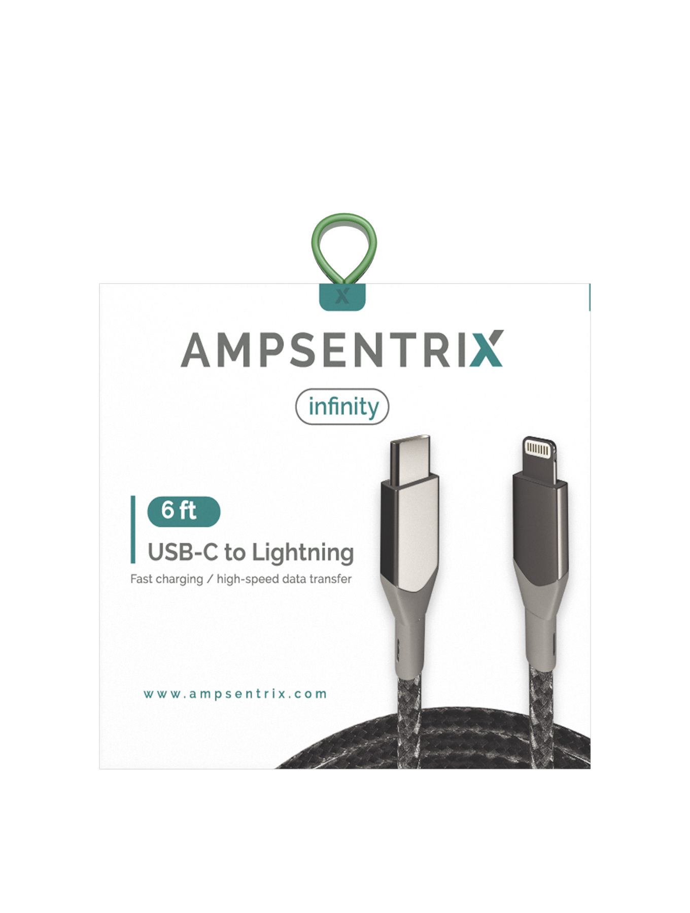 AmpSentrix Infinity USB-C to Lightning Cable (Non-MFI) (2m, 6ft) (Silver)